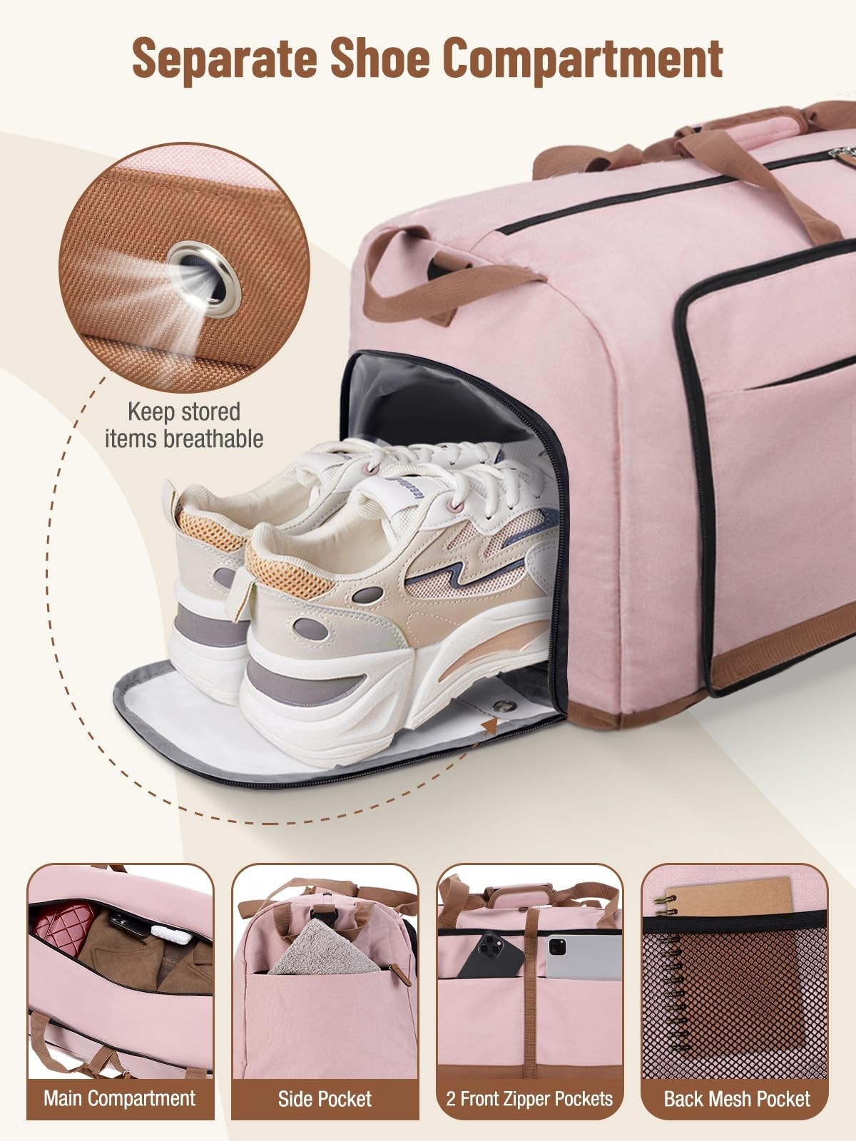 80L Foldable Travel Duffel Bag for Women - Large Carry-On with Shoe Compartment,3