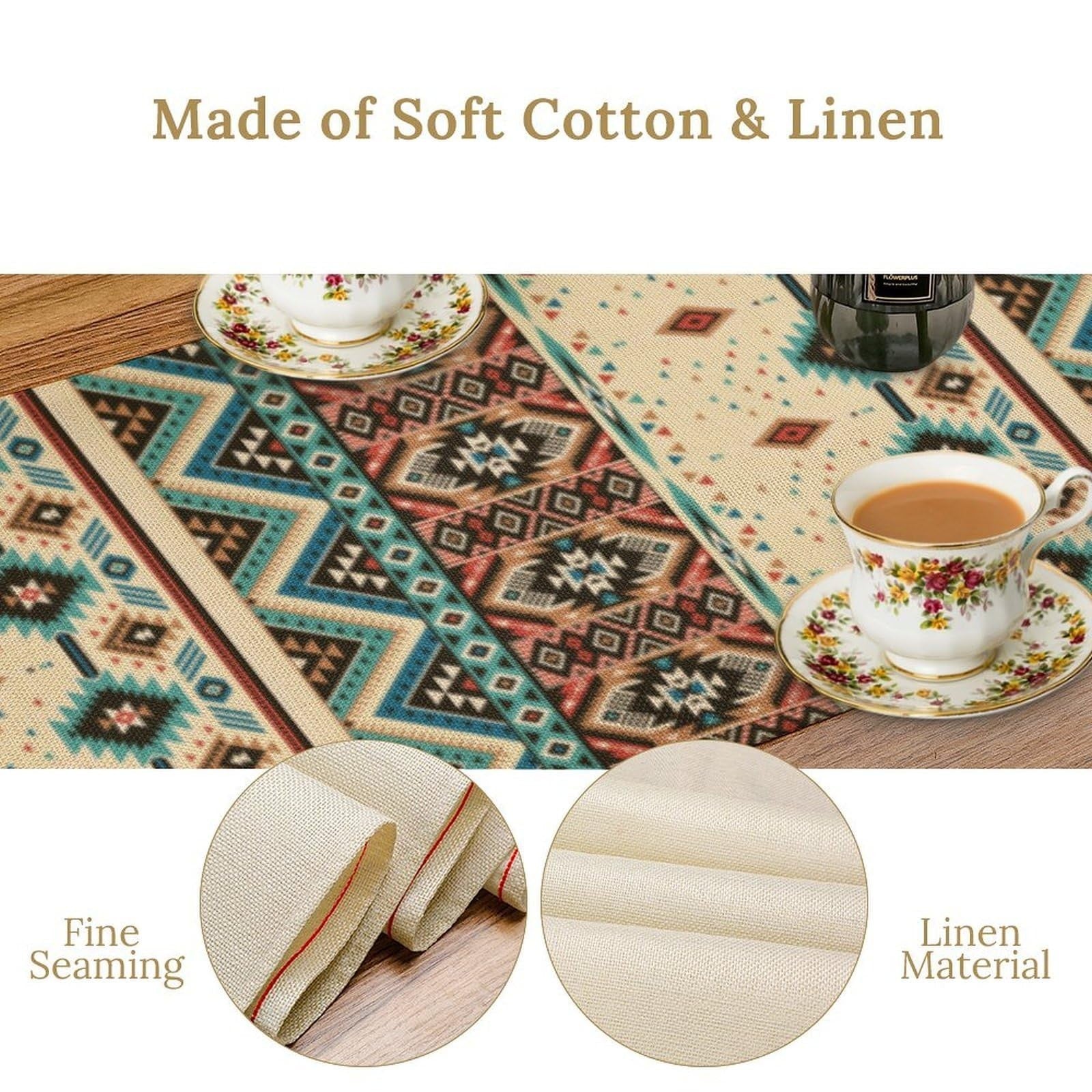 Southwest Ethnic Geometric Table Runner 13"x70" for Kitchen, Farmhouse, Holiday12