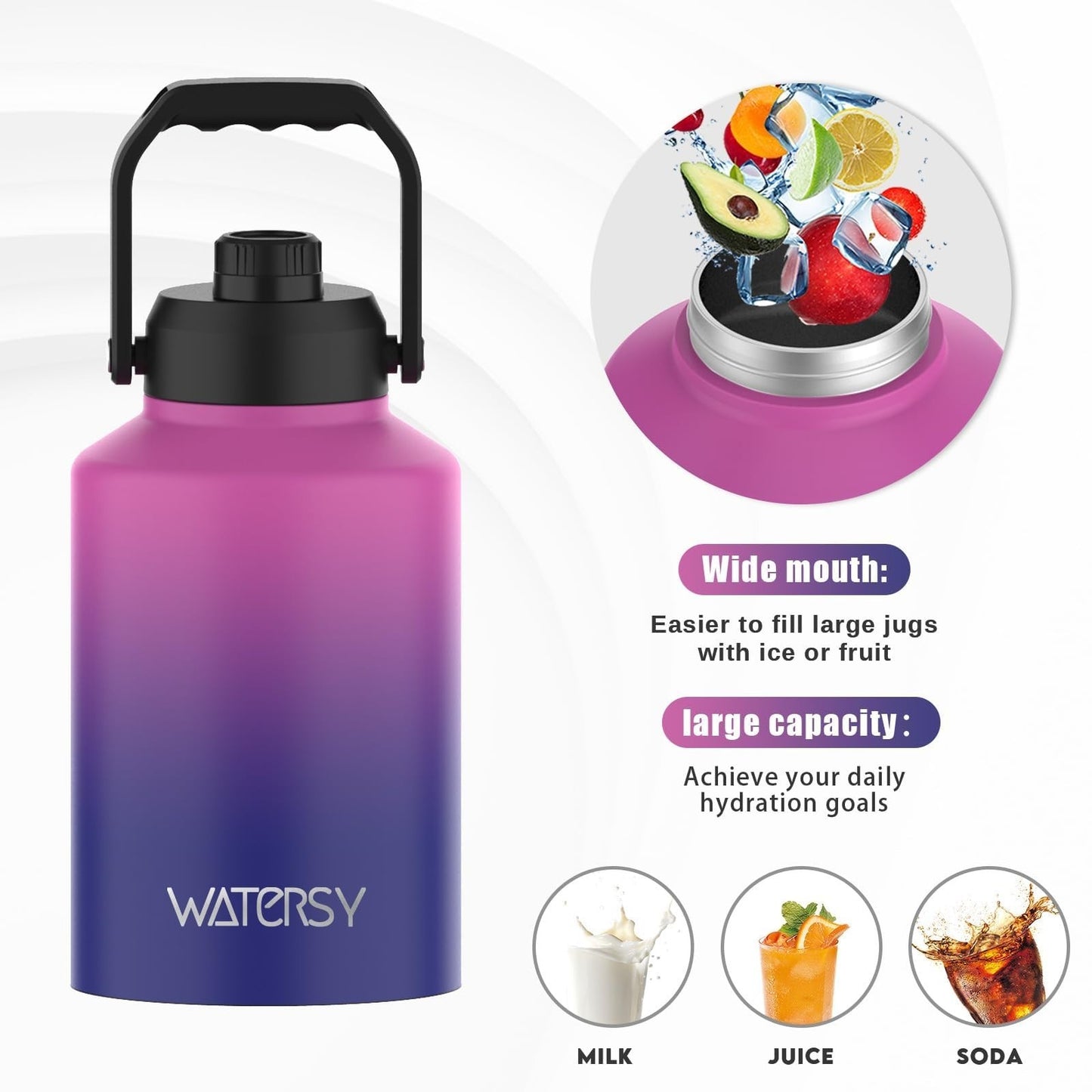Insulated 1 Gallon Water Bottle - 128oz Stainless Steel, BPA Free, Leak Proof, C8