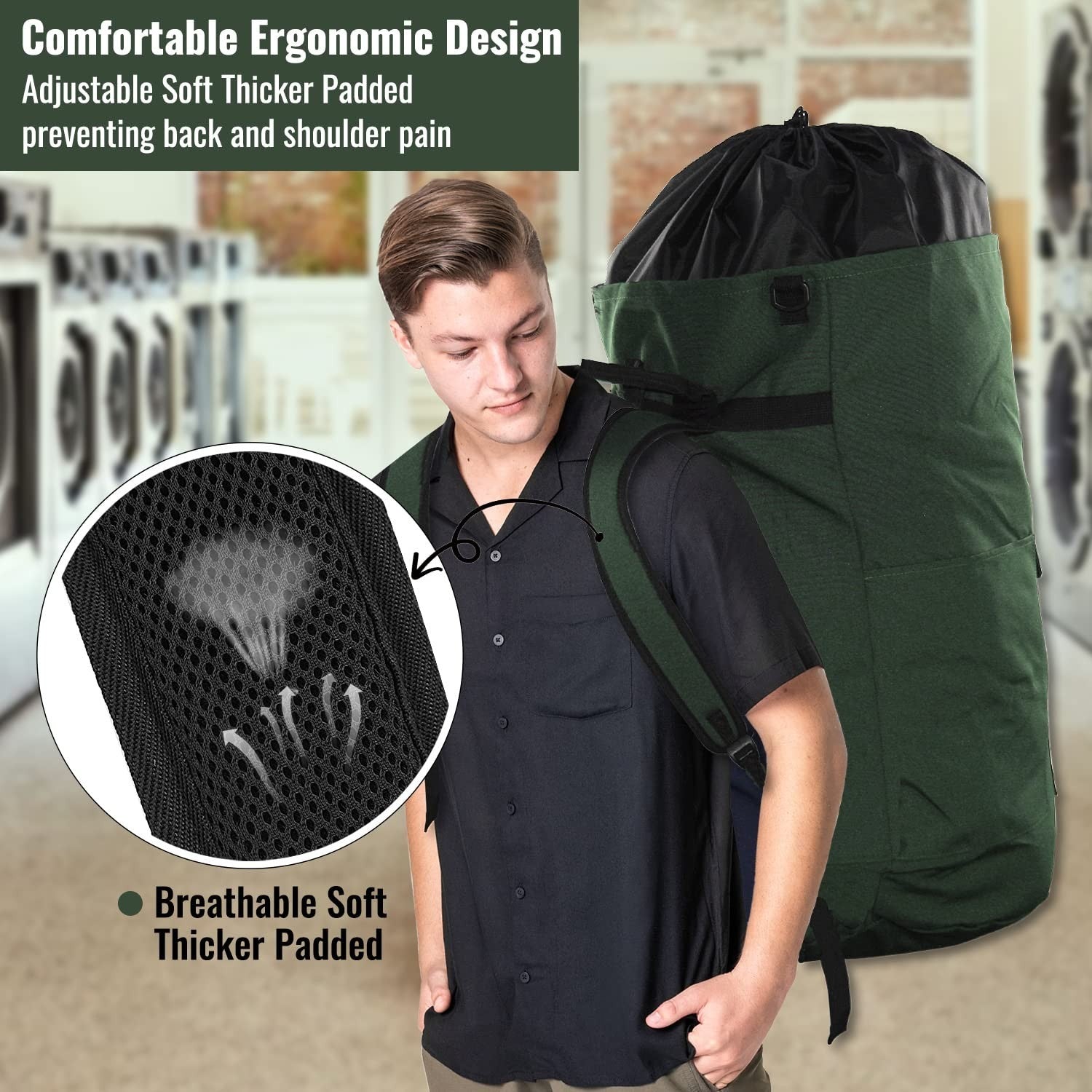 Extra Large Laundry Backpack 125L, Heavy Duty Hamper with Padded Straps & 3 Pock5