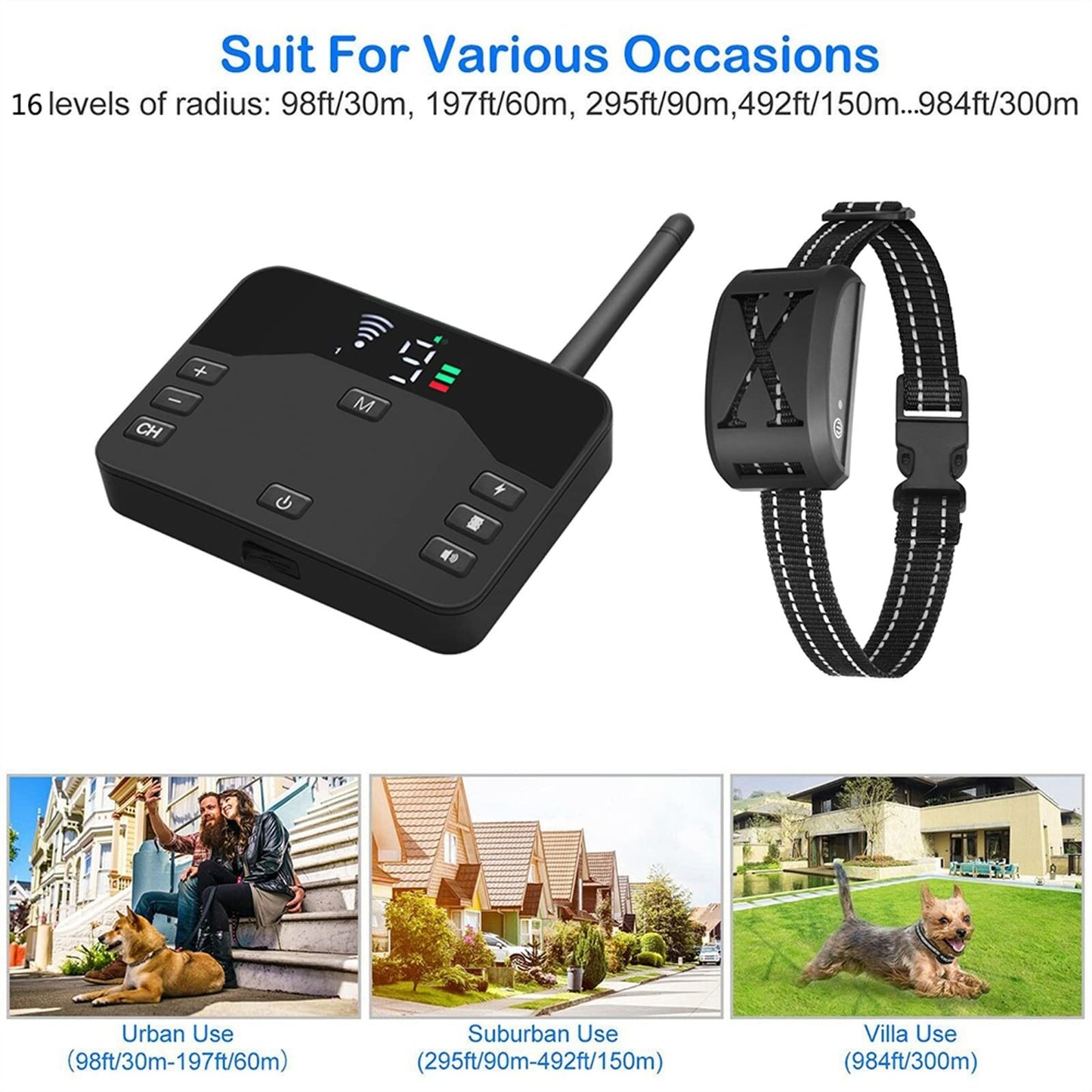 2-in-1 Wireless Dog Fence & Training Collar, Waterproof, Adjustable Vibration &6
