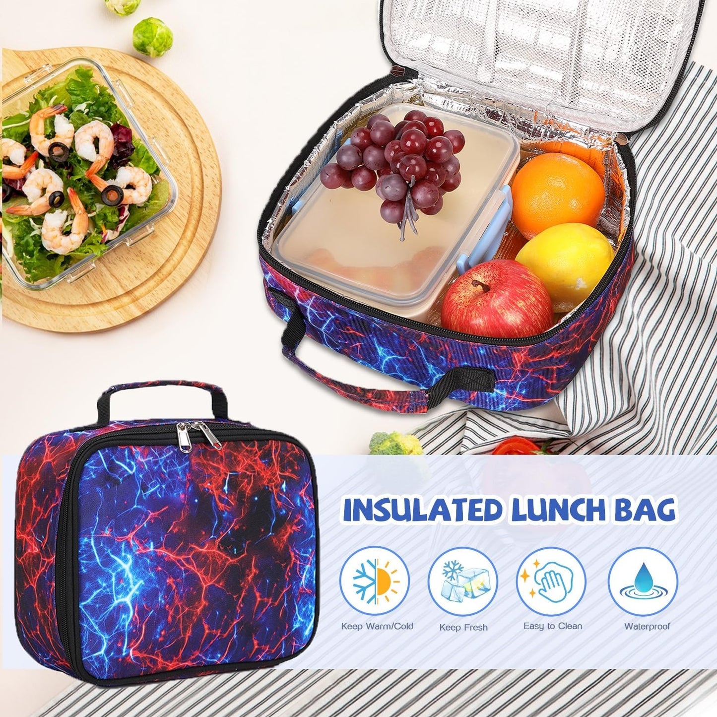 Cool Luminous Gamer Backpack Set for Boys   6PCS with Lunch Bag & Pencil Case, S3