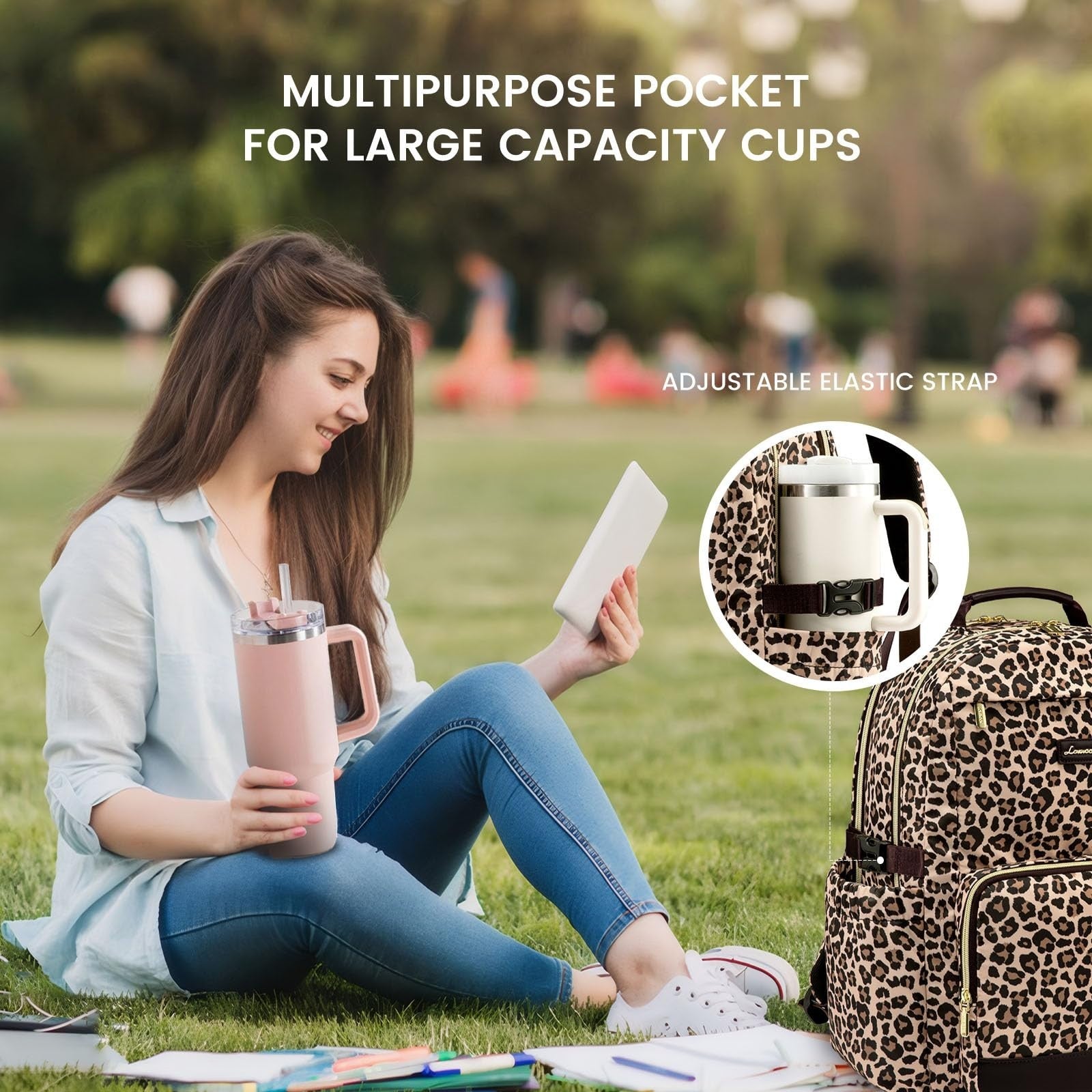 Stylish Leopard Print Laptop Backpack for Women, 15.6" Waterproof Travel Bag, La2
