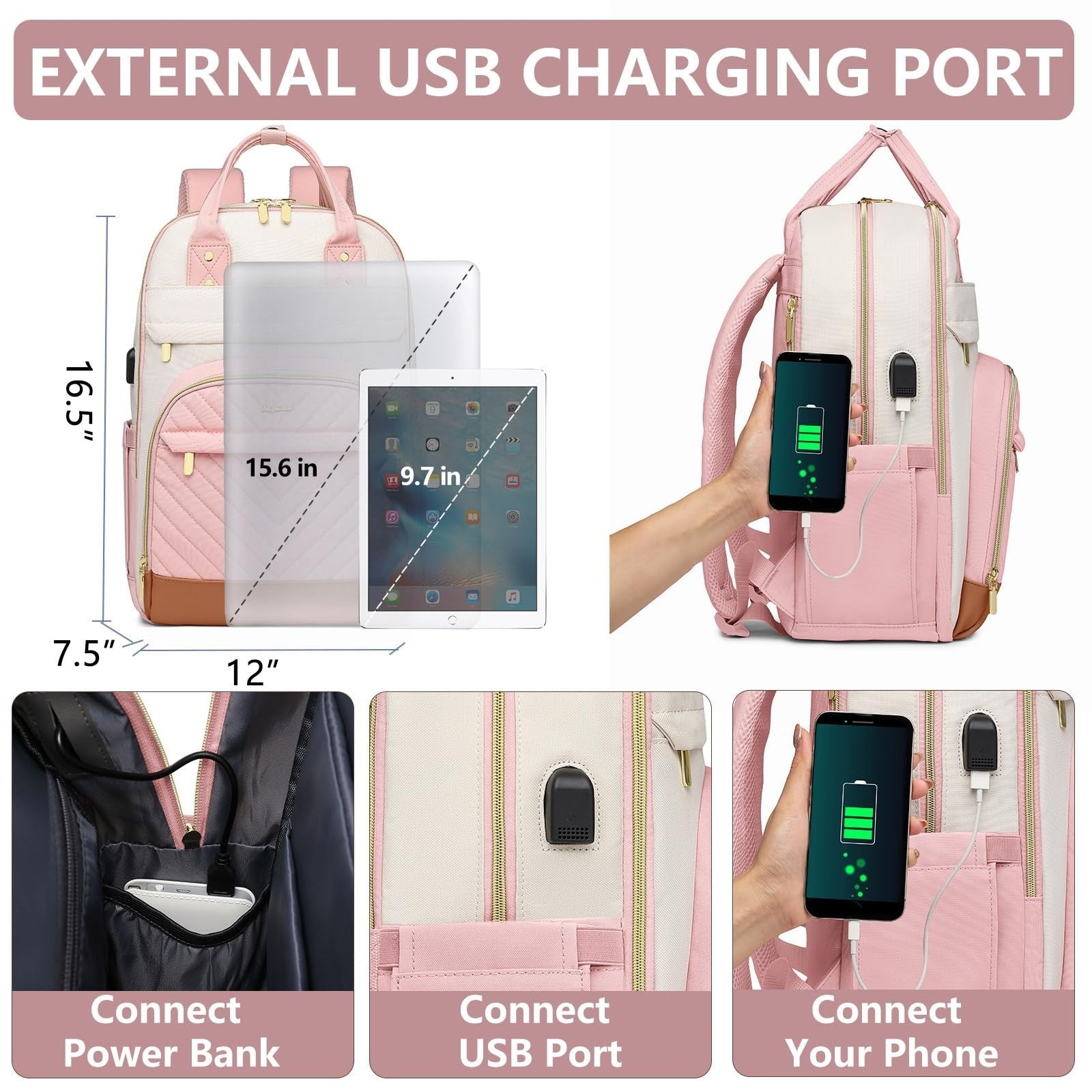 Stylish Waterproof School Backpack for Women & Teens   15.6" Laptop Bag with USB3