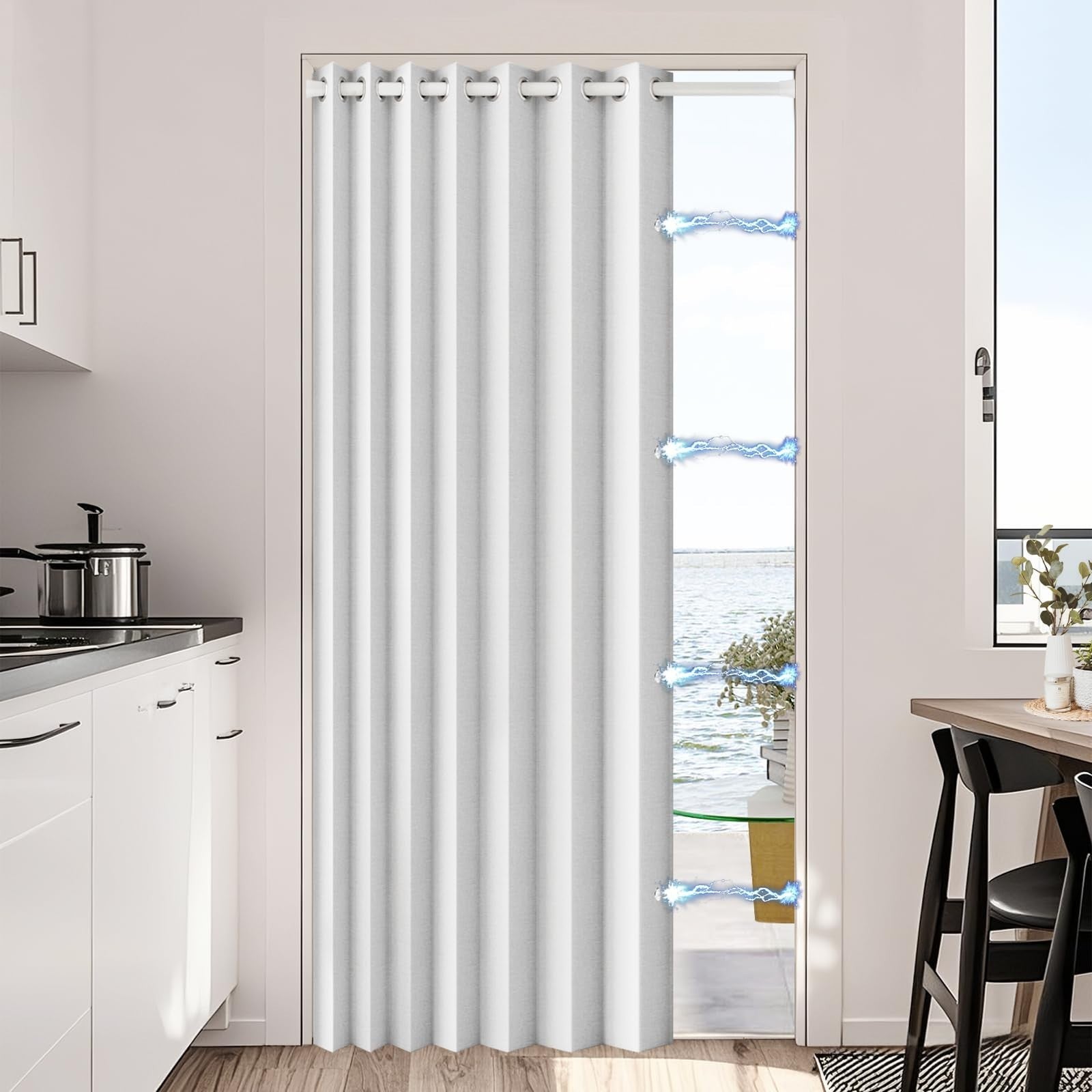 100% Blackout Magnetic Door Curtain   Accordion Folding Panel, W52 x L72, Greyis1
