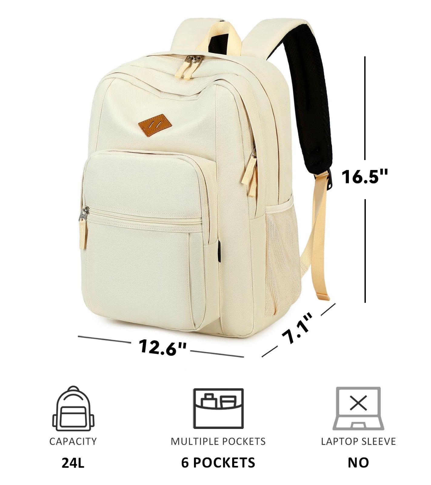 Water Resistant Women's Travel Backpack, College Bookbag, Cream Beige, Unisex5