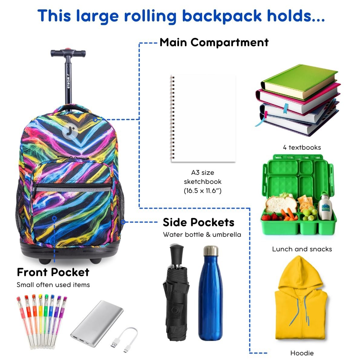 Kids Rolling Backpack with Wheels, 18" School Bookbag for Boys & Girls, Durable3