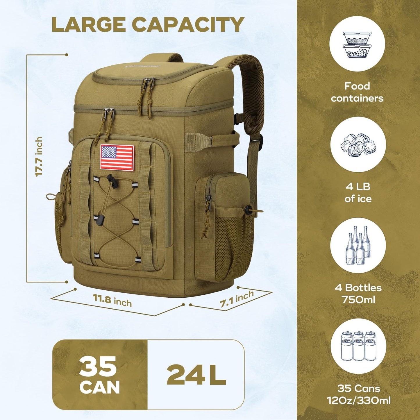 Insulated Backpack Cooler - 35/50 Can, Leakproof Soft Bag, Keeps Food Cold 16H,1