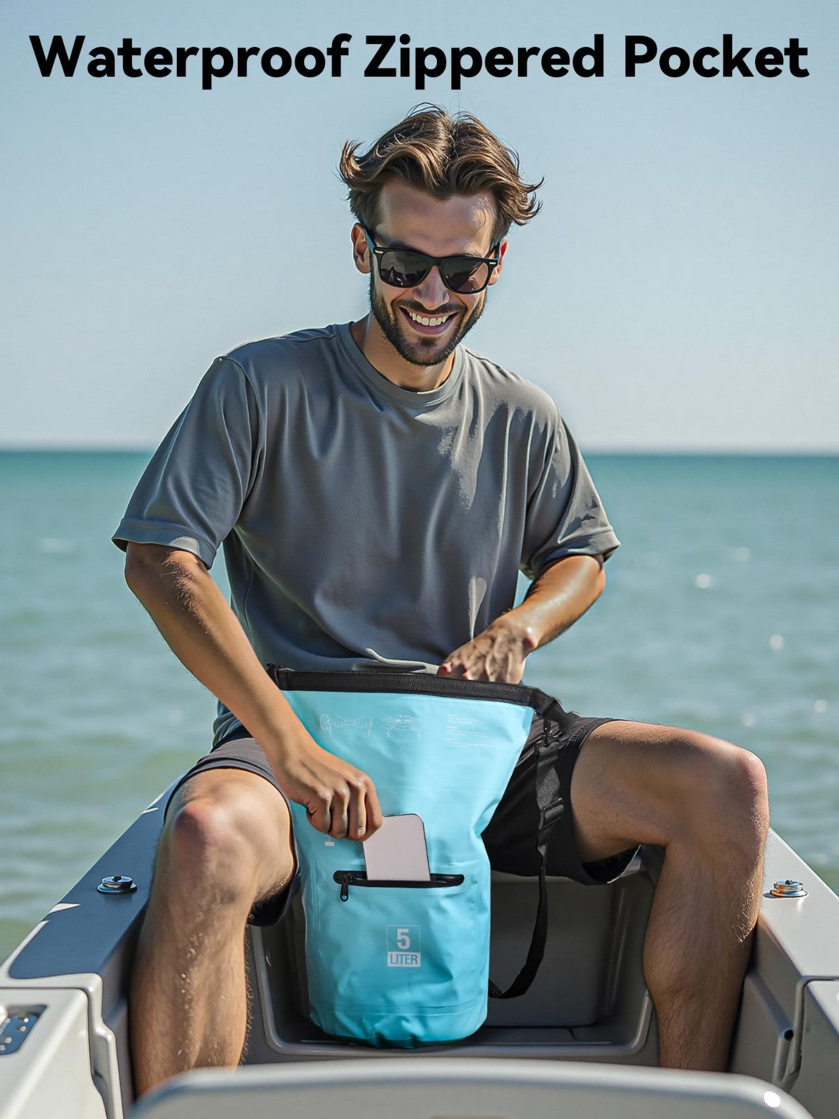 Waterproof Dry Bag with Zipper Pocket - Lightweight Roll Top Storage for Travel,6