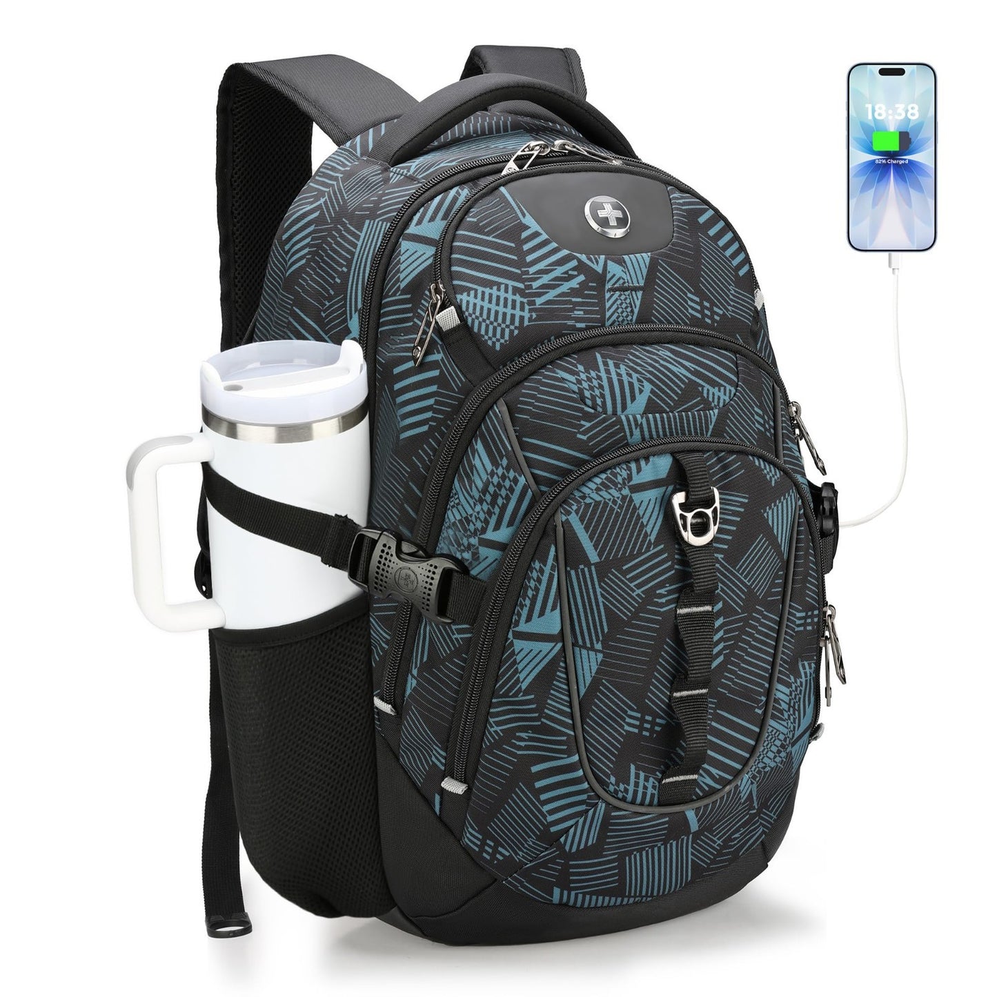 Travel Laptop Backpack with USB Charging Port, Fits 15.6" Computer, 31L, Dark Gr1