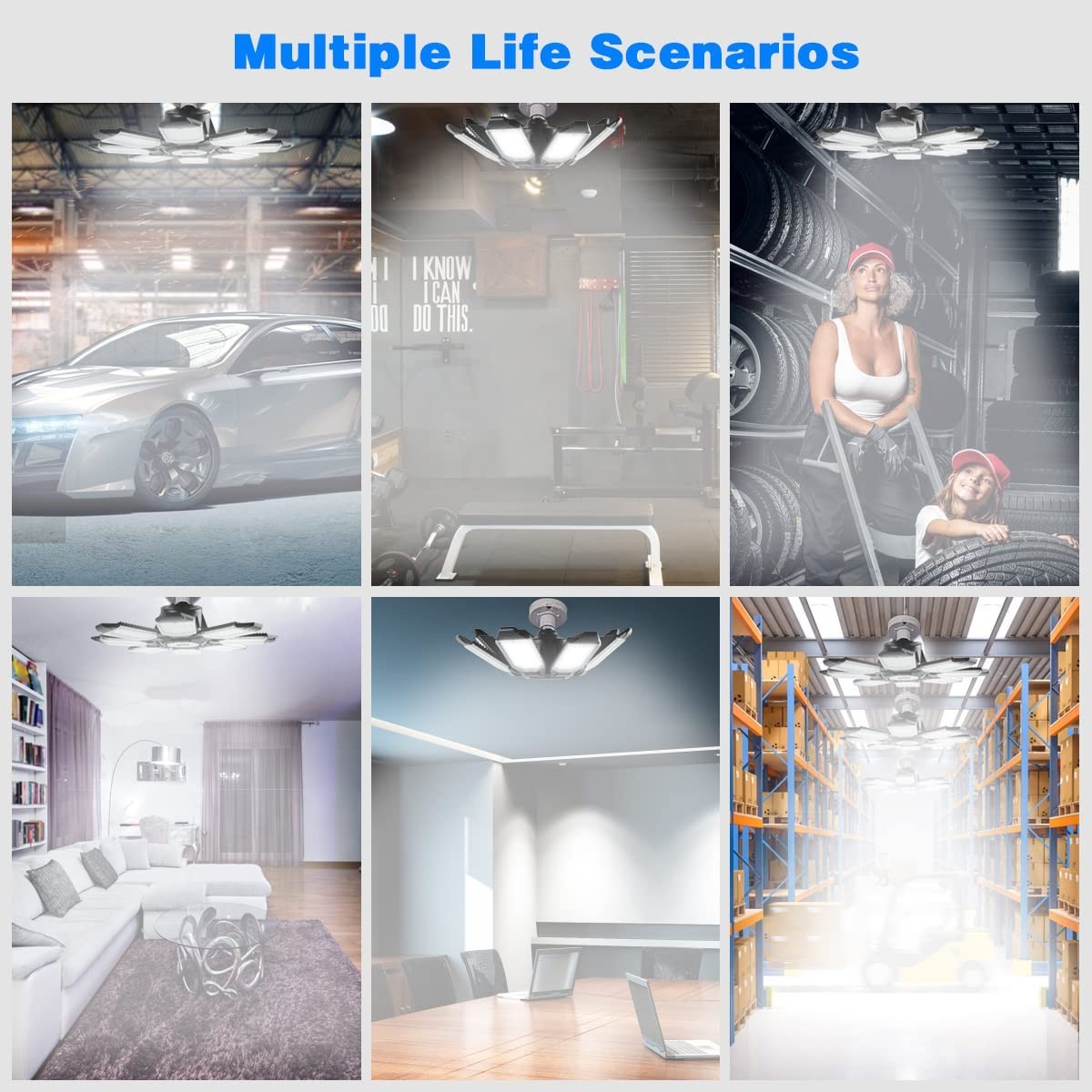 Ultra Bright 40,000LM LED Garage Lights 6500K Daylight | 8 Deformable Panels, E25