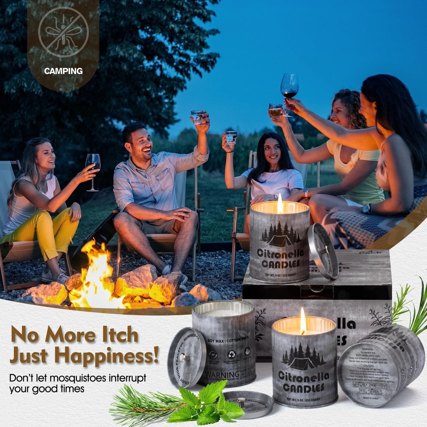 Set of 4 Citronella Candles, 9oz Each, Long-Lasting 40+ Hours, Smokeless Soy Wax7