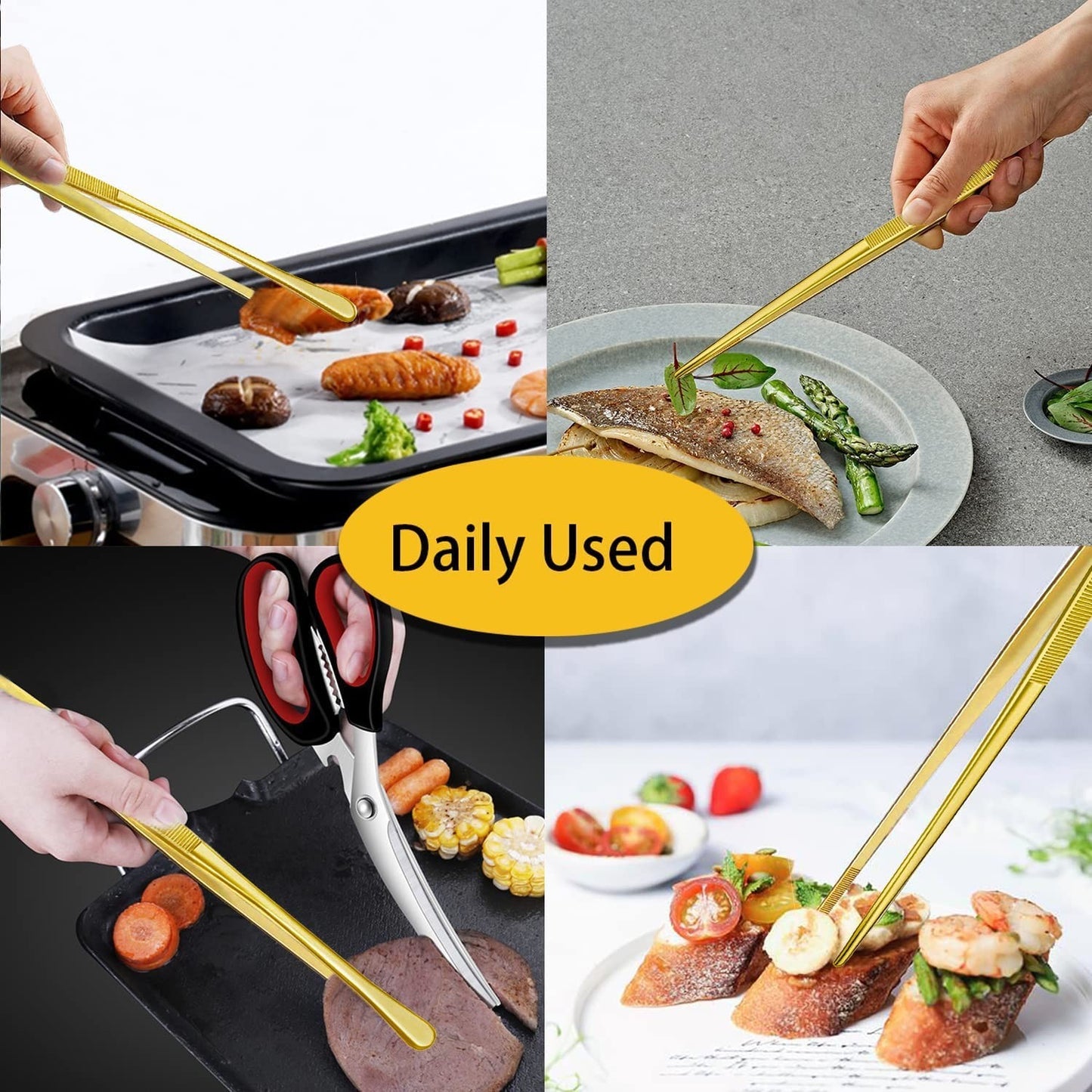 12 Inch Stainless Steel Cooking Tweezers   Set of 2 Kitchen Food Tongs (Gold)4