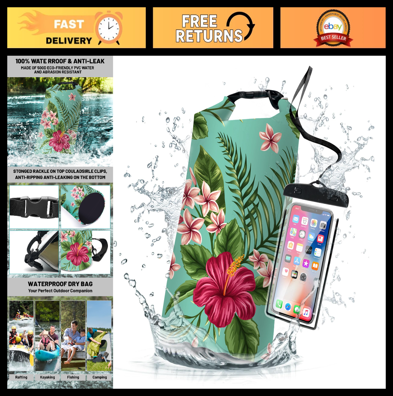 Waterproof Dry Bag Backpack - Lightweight Floating 5L/10L/20L for Kayaking, Boat0