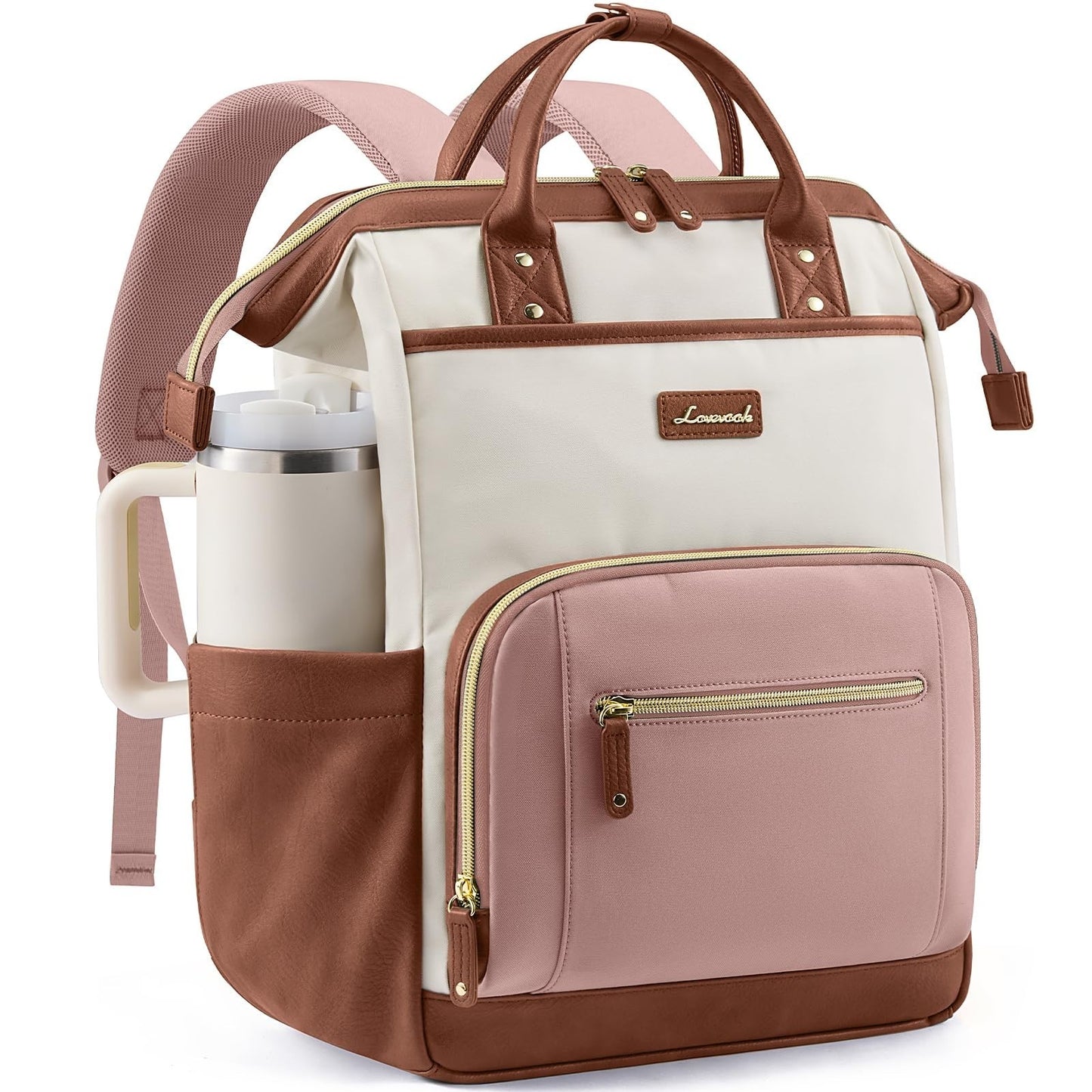 Stylish 15.6" Laptop Backpack with Tumbler Holder, Cute Travel Bag for Work & Co1