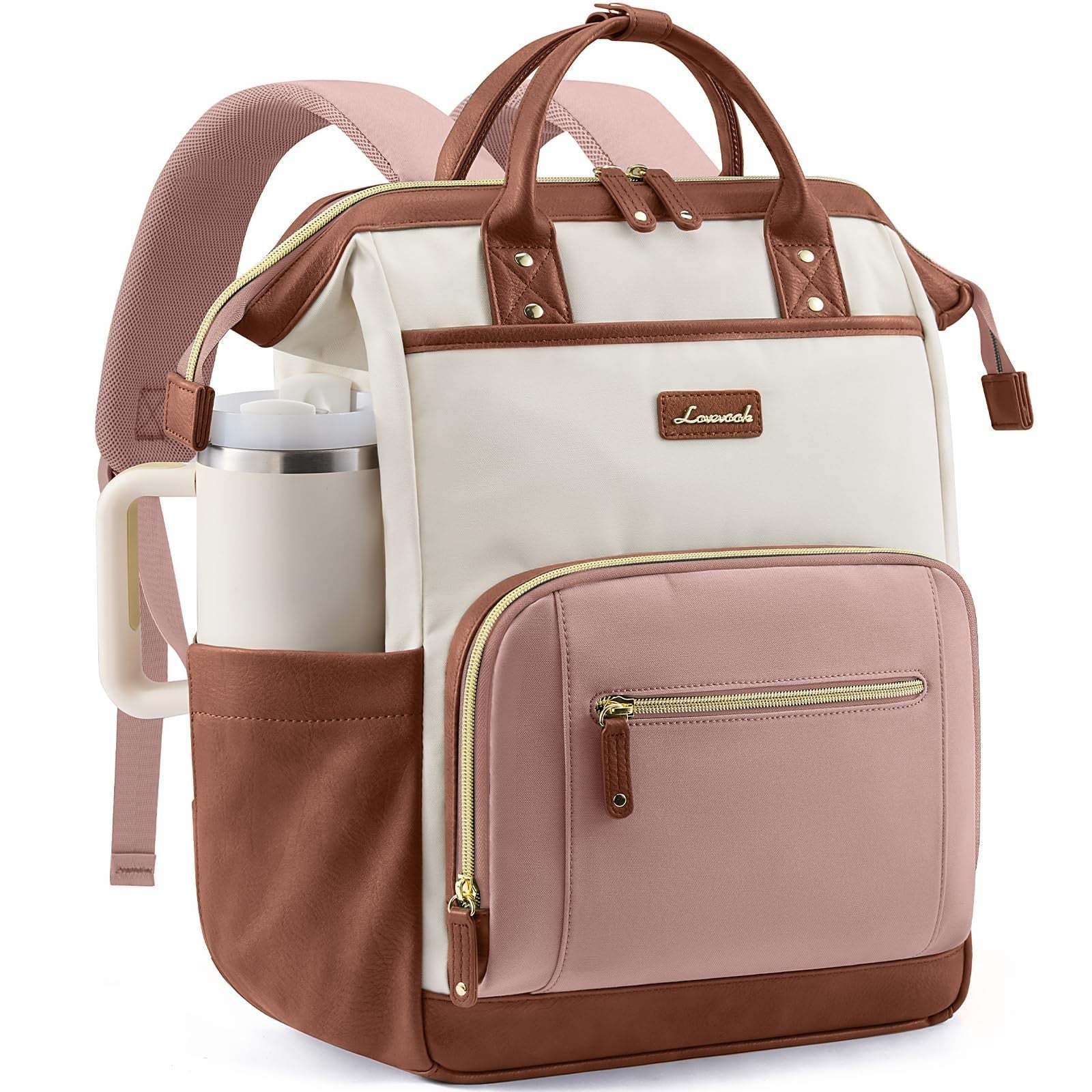 Stylish 15.6" Laptop Backpack with Tumbler Holder, Cute Travel Bag for Work & Co1