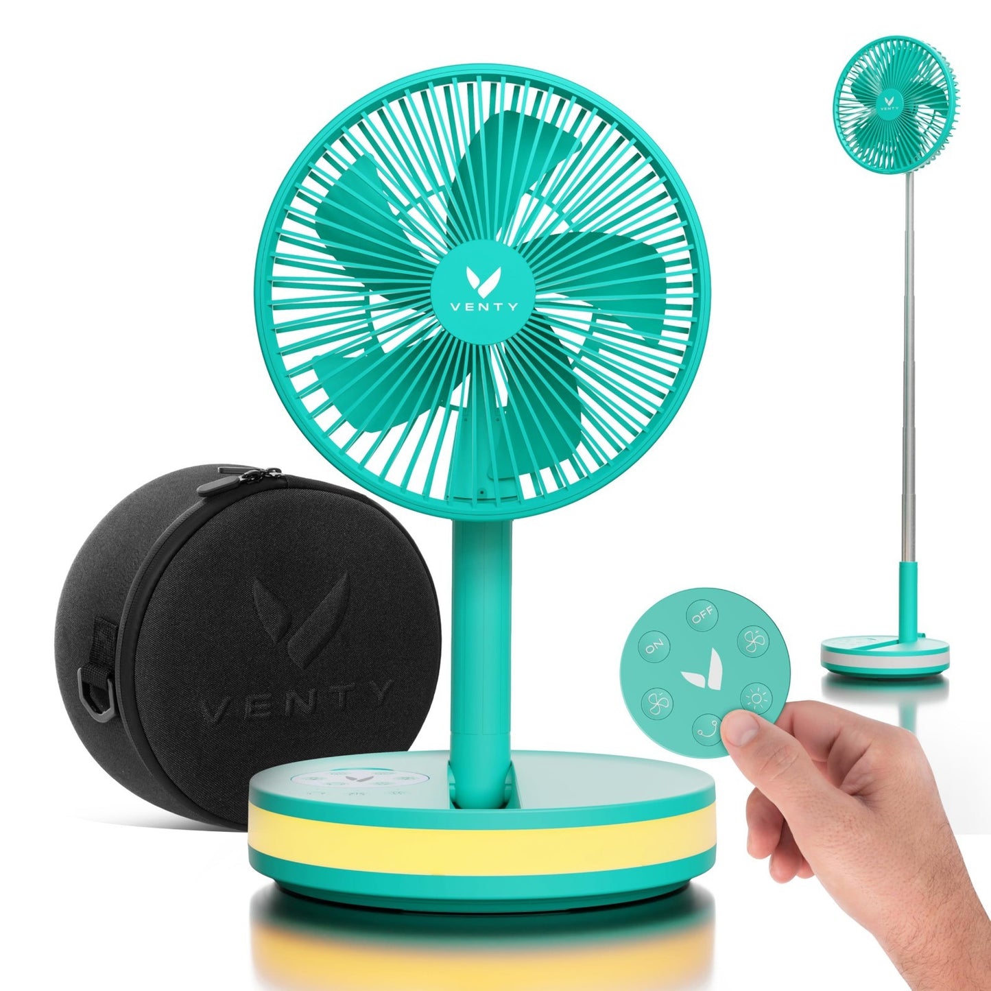 Portable Wireless Battery Operated Fan   4 Speeds, LED Light, Remote & Case   Tr0