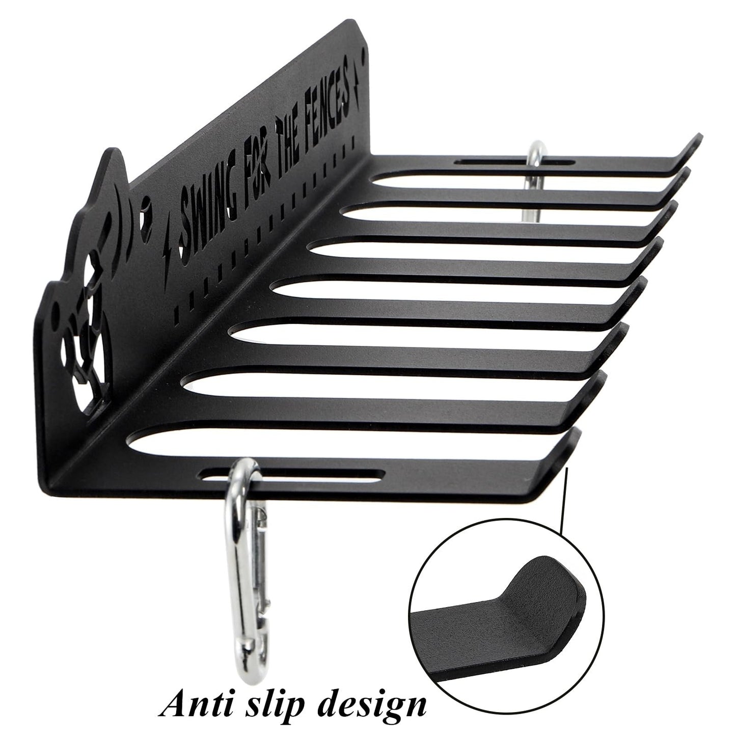Heavy Duty Baseball Bat Rack Wall Mount   8 Hook Storage Holder for 14 Bats, Met3
