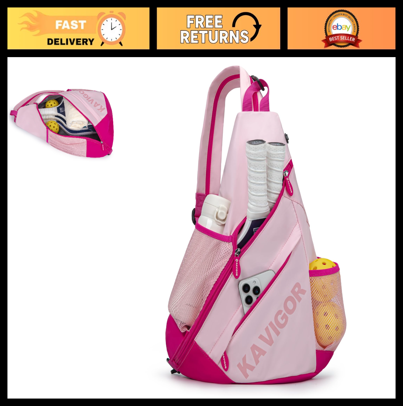 Ultra-Light Pickleball Sling Bag, Convertible Backpack with Wet/Dry Pocket, Fits0