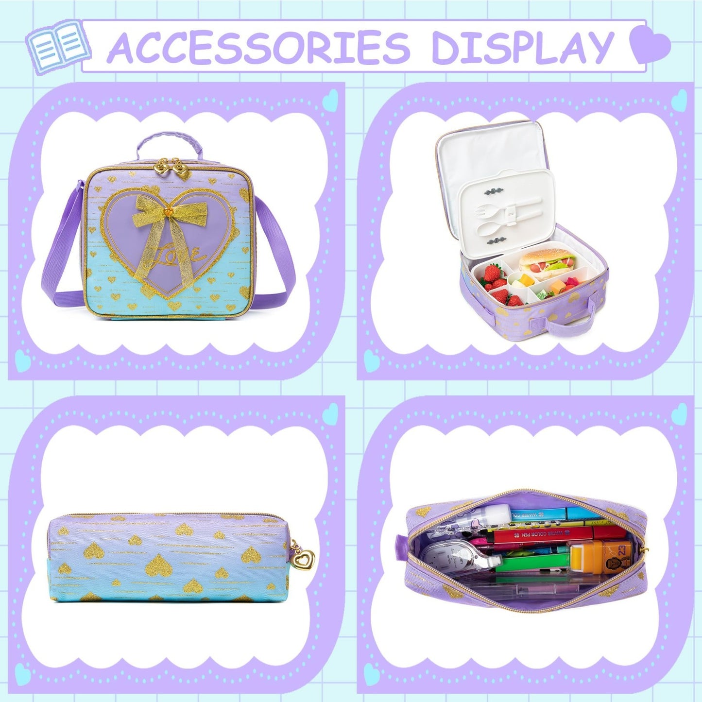 Girls Rolling Backpack with Wheels, Kids Travel Suitcase & Lunch Box, Ages 6 84