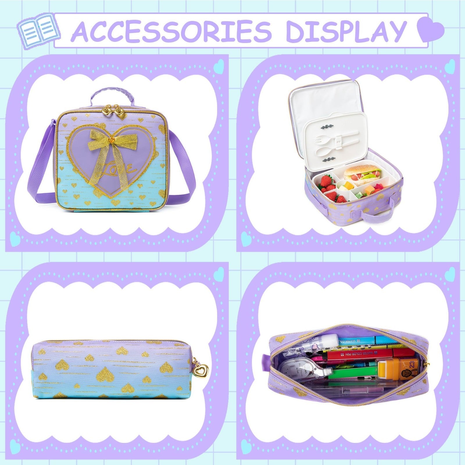 Girls Rolling Backpack with Wheels, Kids Travel Suitcase & Lunch Box, Ages 6 84