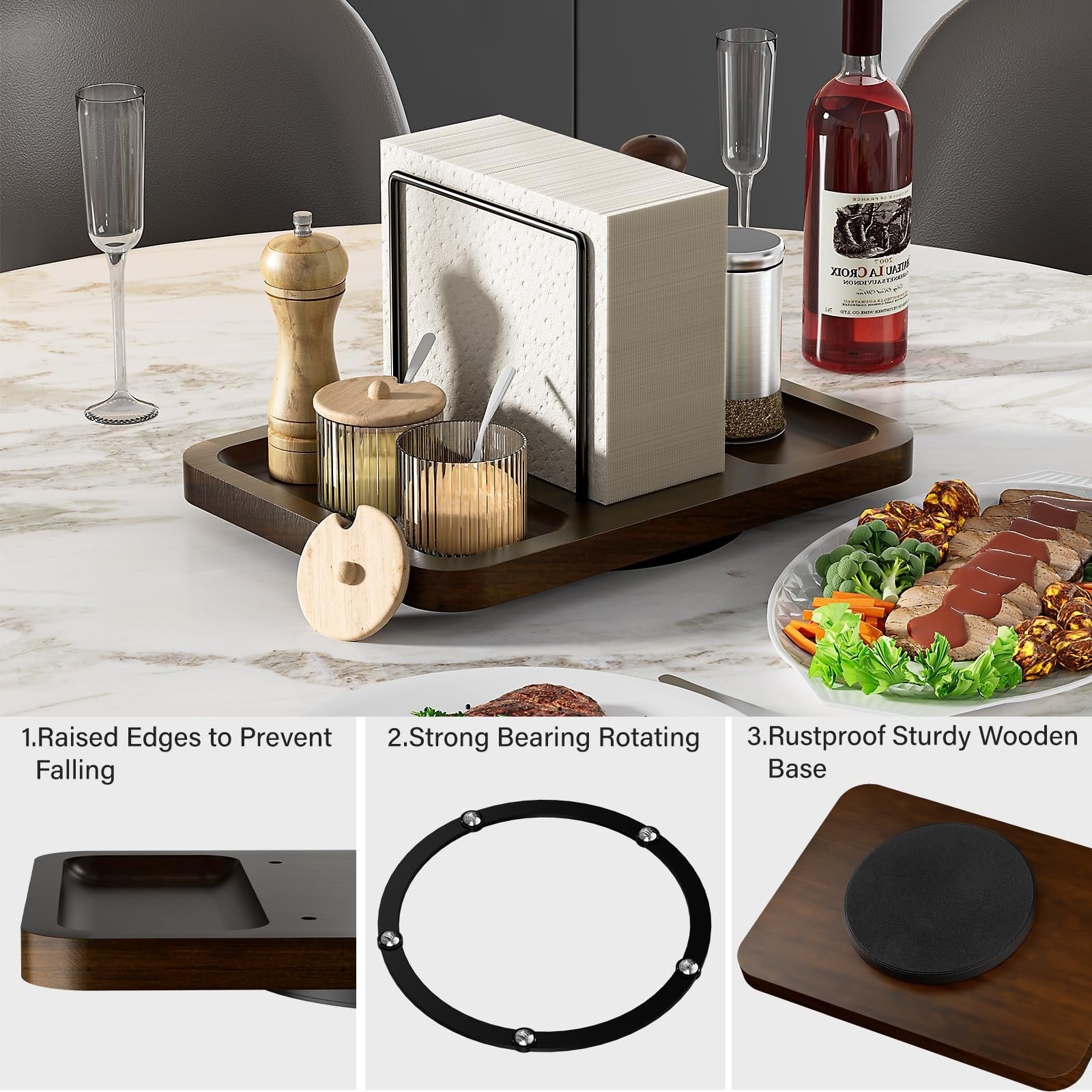 Rotating Napkin Holder & Salt Pepper Shakers Caddy for Kitchen & Dining Decor4