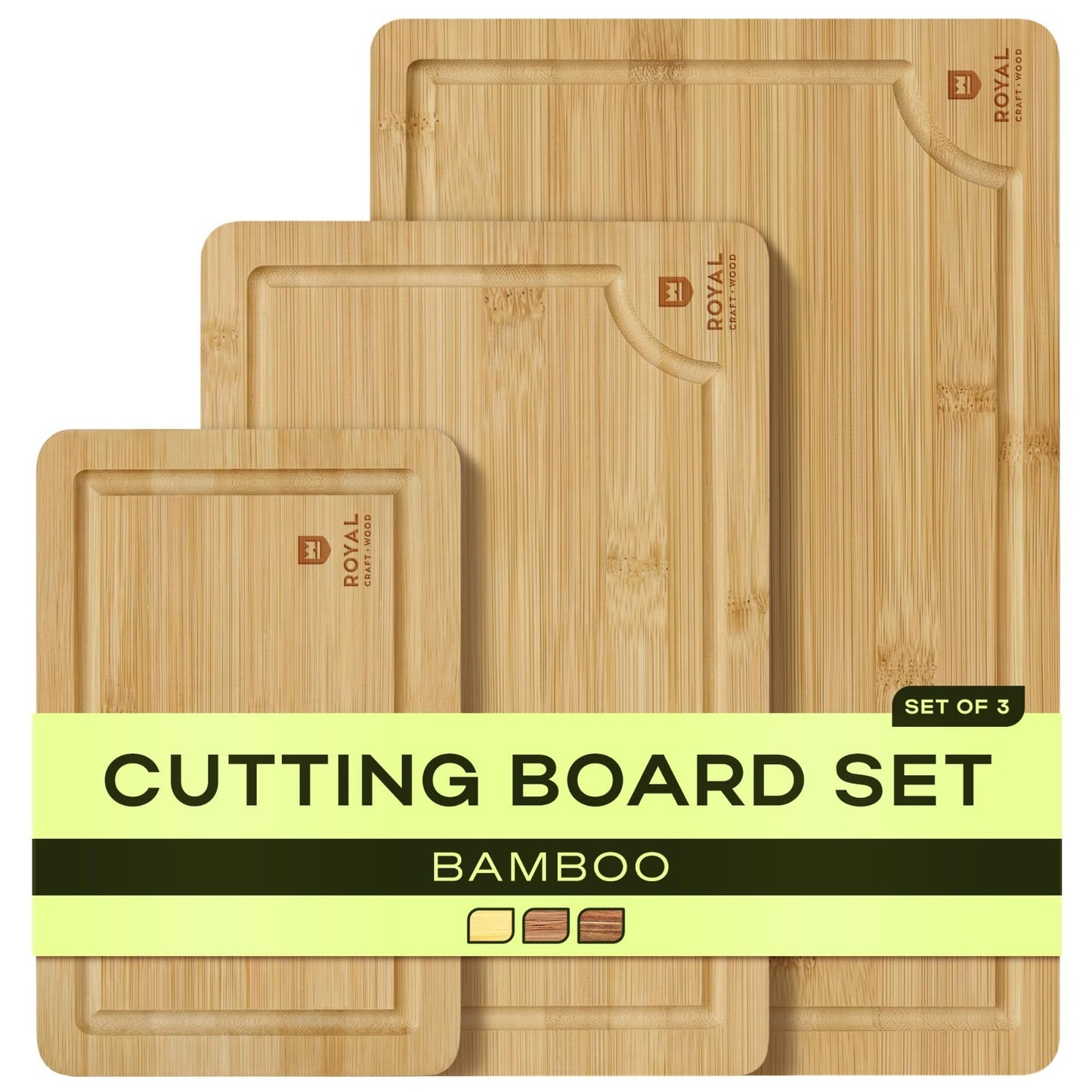 Wooden Cutting Boards Set   Bamboo Kitchen Prep & Serving Board with Juice Groov1
