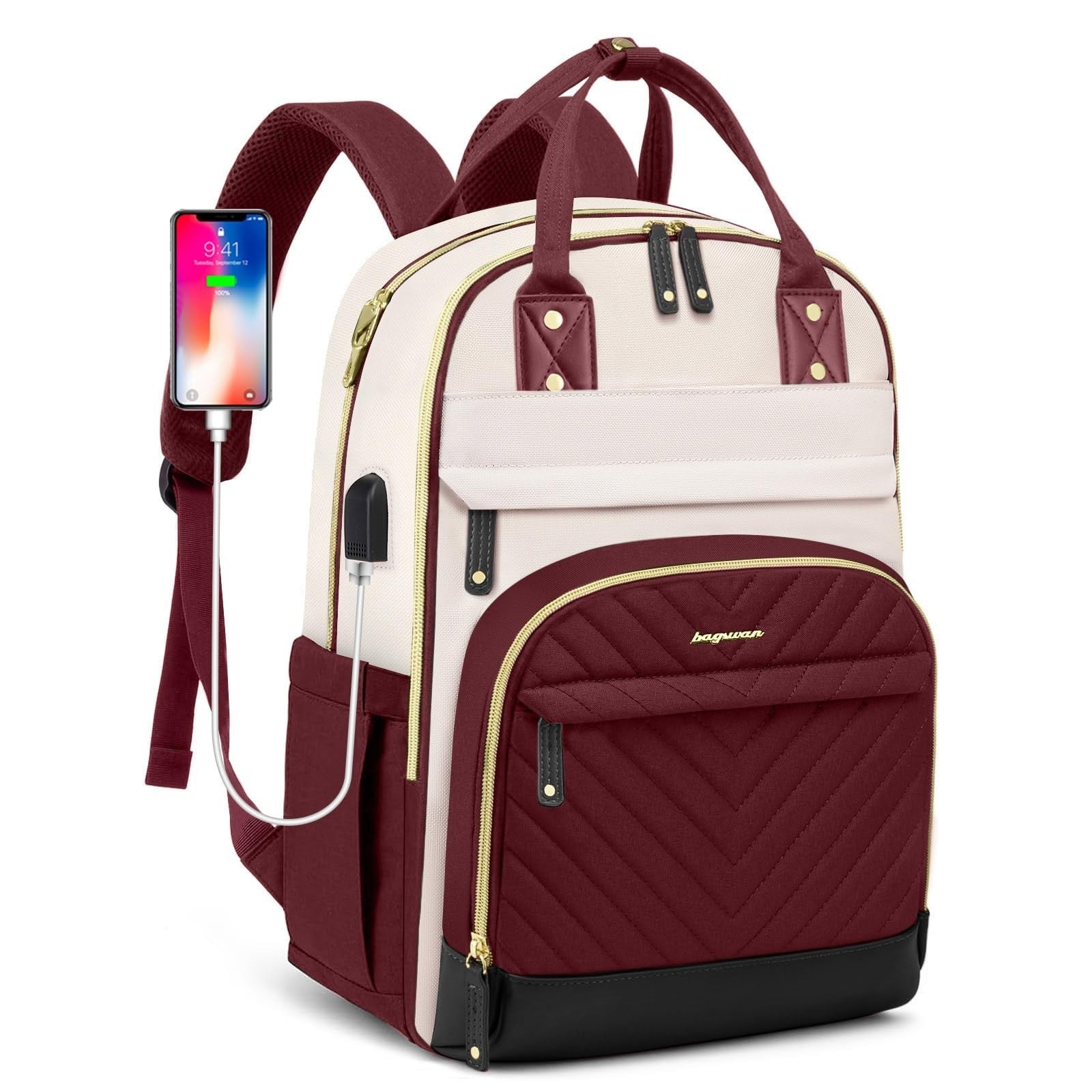 Stylish Laptop Backpack for Women   17.3" Travel Work Bag with USB Charger1