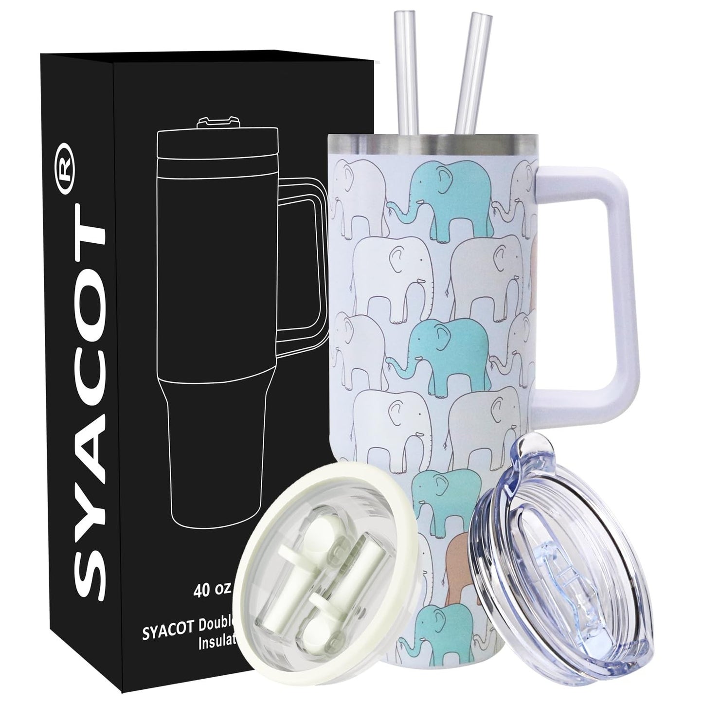 40 oz Insulated Tumbler with Handle & Straw   Leak Proof Travel Mug, Dishwasher1