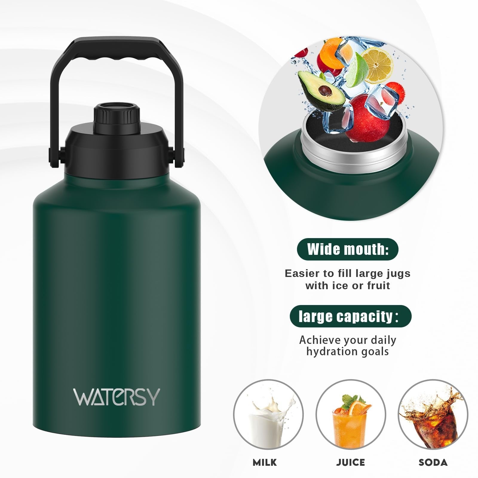 Insulated 1 Gallon Water Bottle - 48H Cold, BPA Free, Leak Proof, 128oz Jug for5