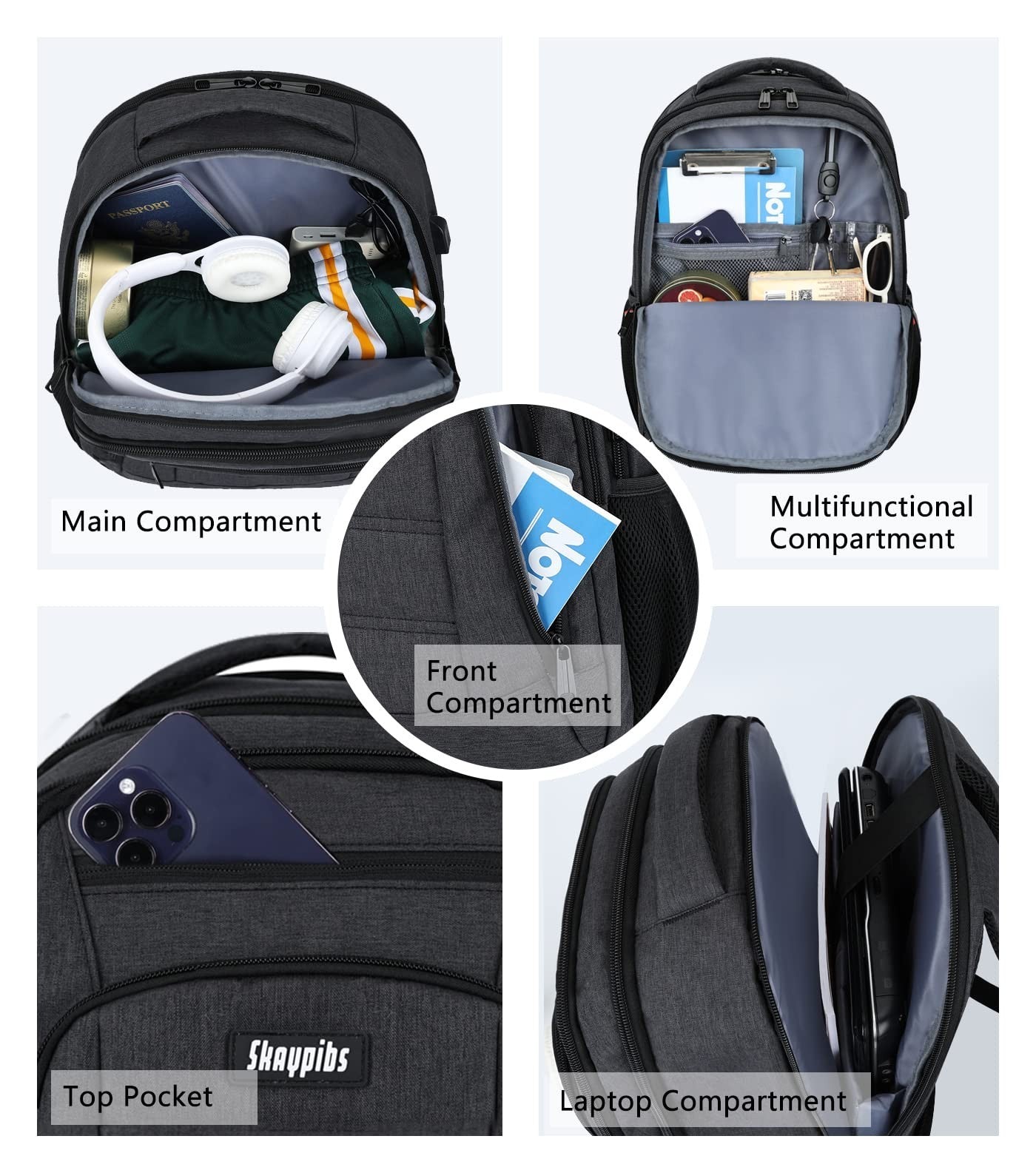 Travel Laptop Backpack 15.6" Anti Theft Computer Bag for Work & College, USB Por2