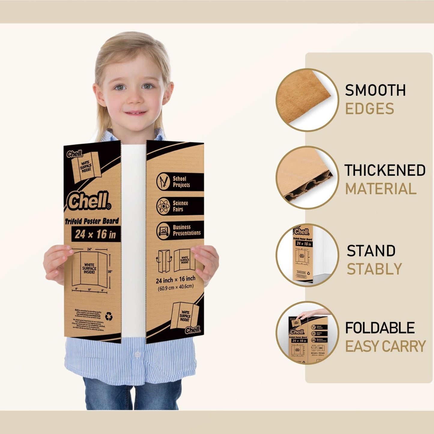 16x24 White Corrugated Trifold Poster Boards - 4 Pack, Thick & Lightweight, Port3