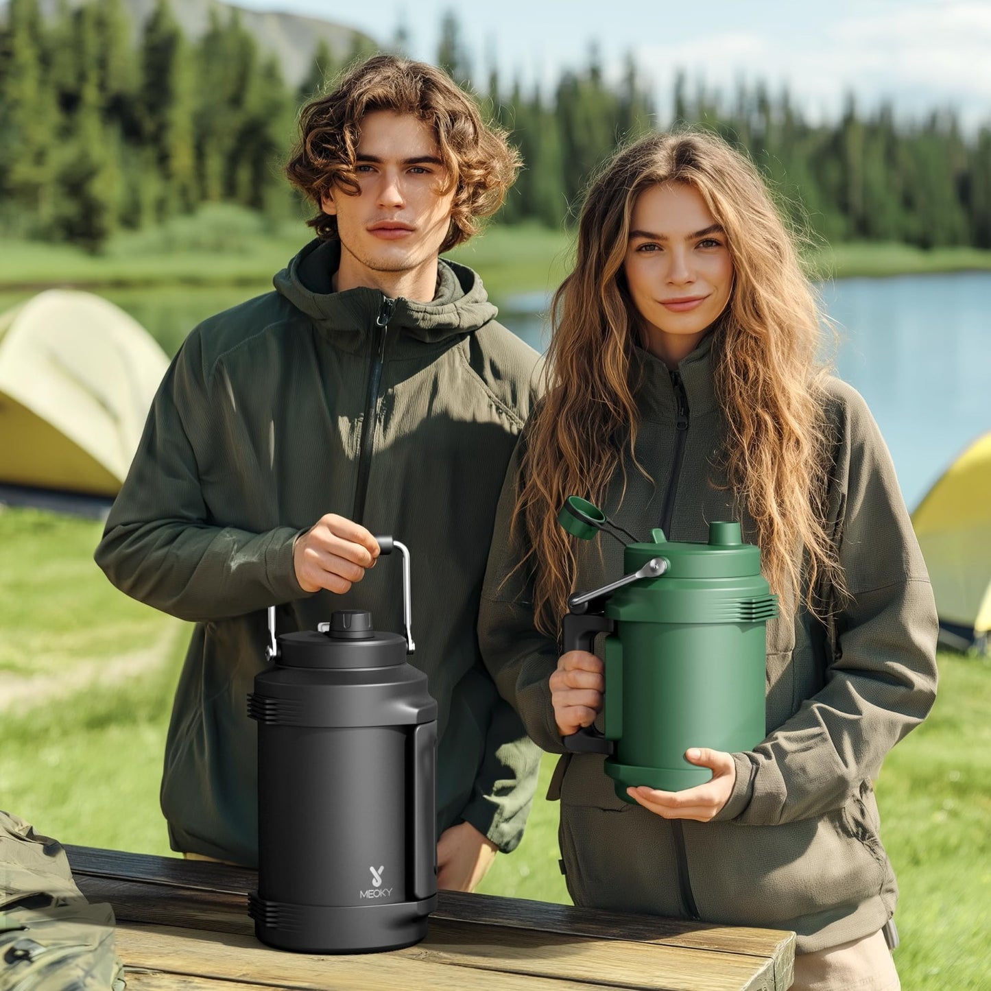 64 oz Insulated Water Bottle - Triple Wall Vacuum Half Gallon Jug, 2-in-1 Lid, L1