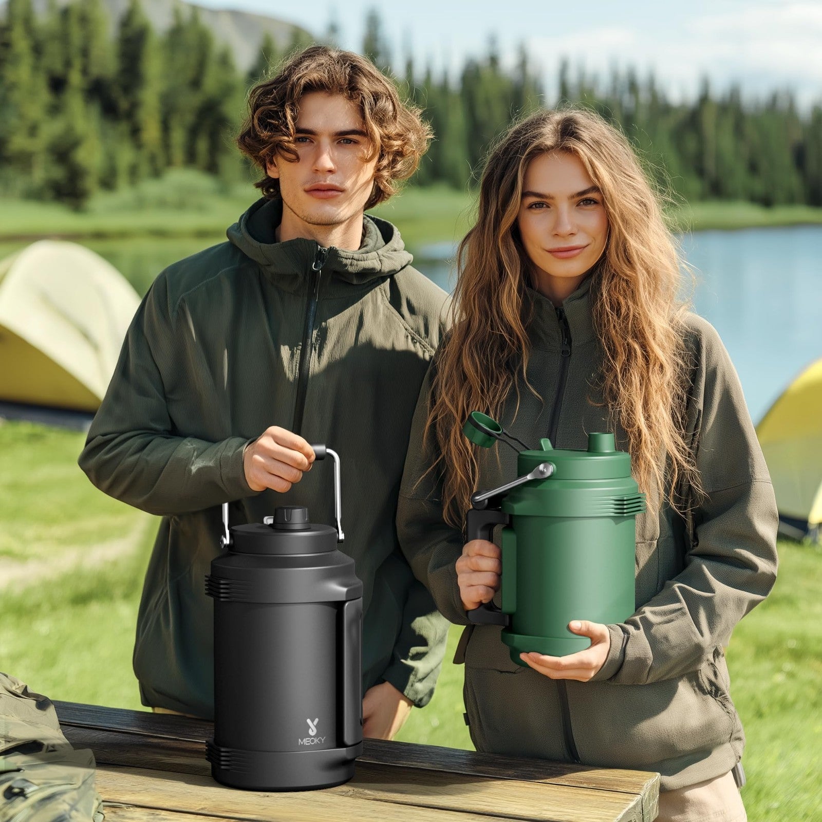64 oz Insulated Water Bottle - Triple Wall Vacuum Half Gallon Jug, 2-in-1 Lid, L1