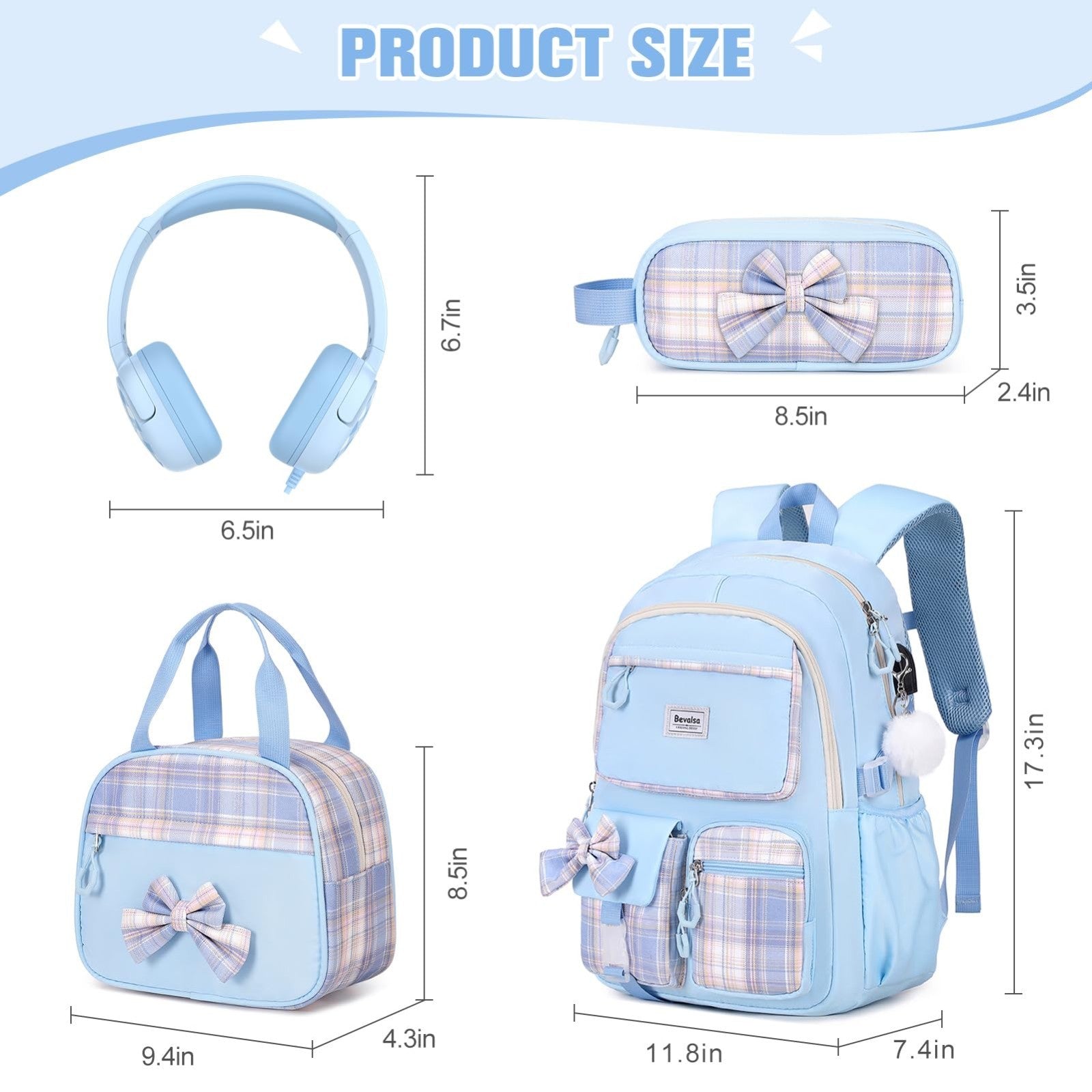 Cute Bow Backpack for Girls, School Bag Set with Lunch Bag & Pen Case, Stylish2