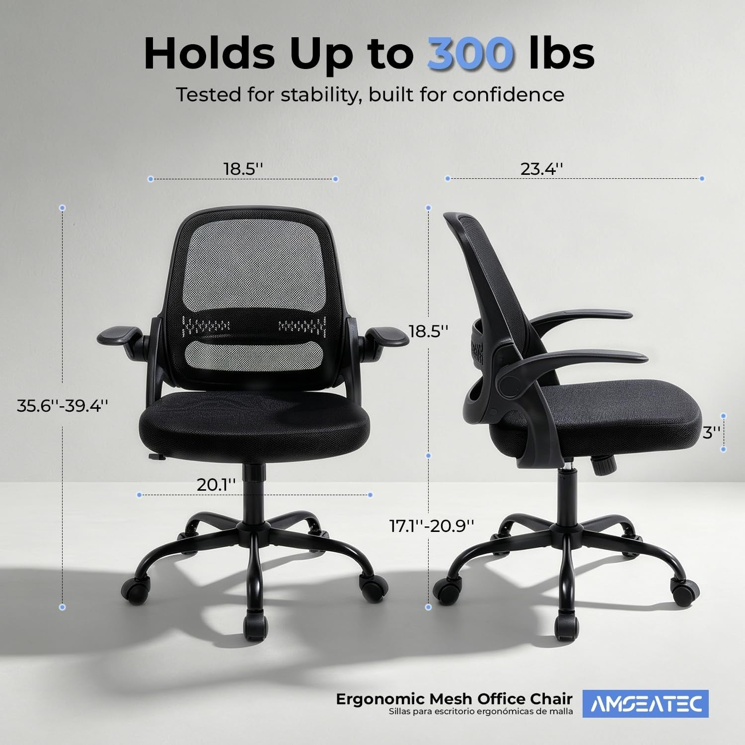 Ergonomic Mesh Office Chair with Flip Up Arms, Breathable Back, 300 lbs Support,2