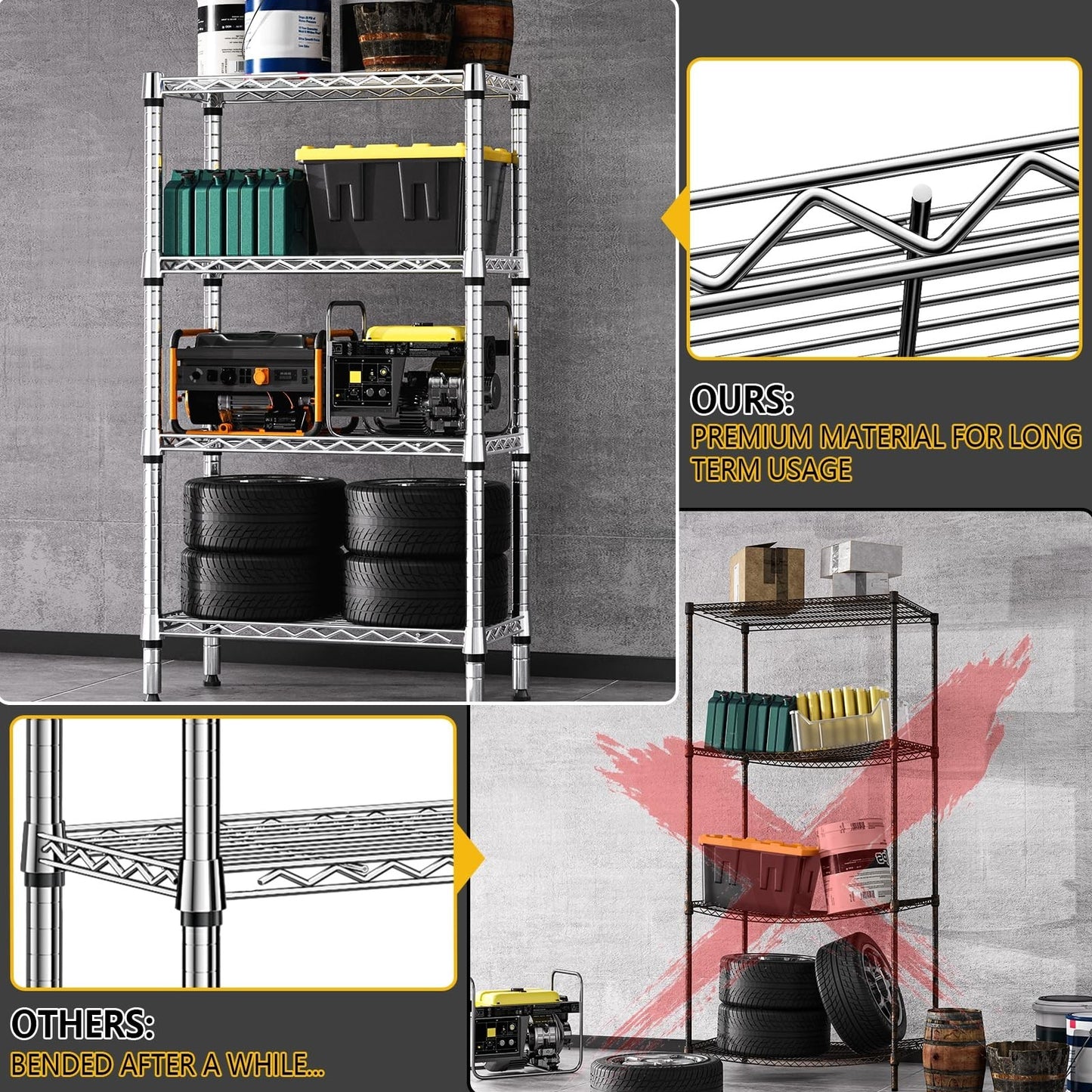 1000 lbs 4 Tier Metal Wire Storage Shelves   Garage, Kitchen, Bathroom Organizer4