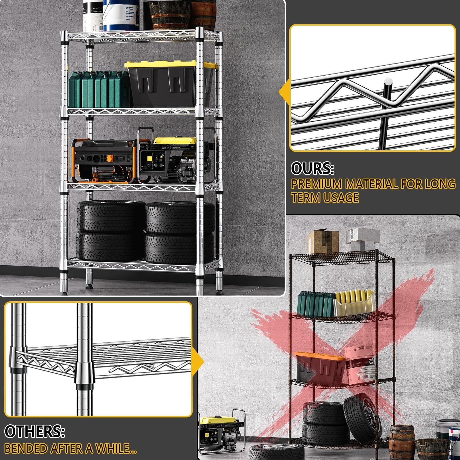 1000 lbs 4 Tier Metal Wire Storage Shelves   Garage, Kitchen, Bathroom Organizer4