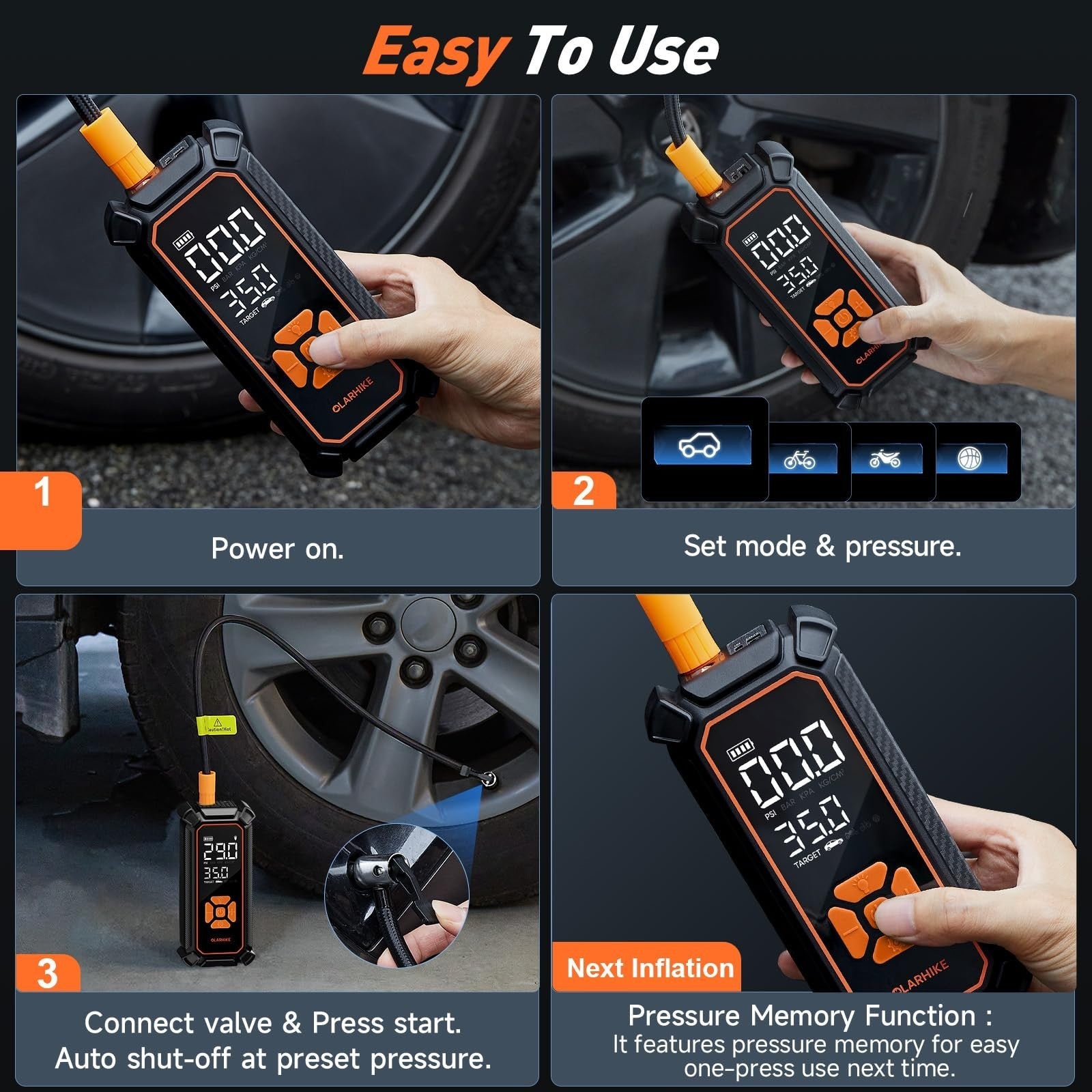 Portable Tire Inflator Air Compressor   6000mAh & 12V DC, Cordless Pump for Cars10