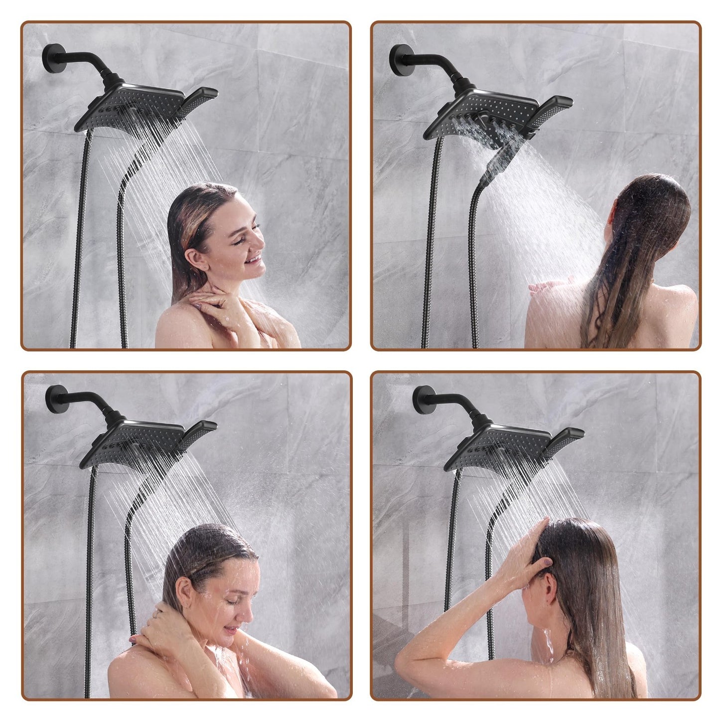 High Pressure Dual Shower Head Combo   Rainfall & Handheld, 4 Spray Settings, To4