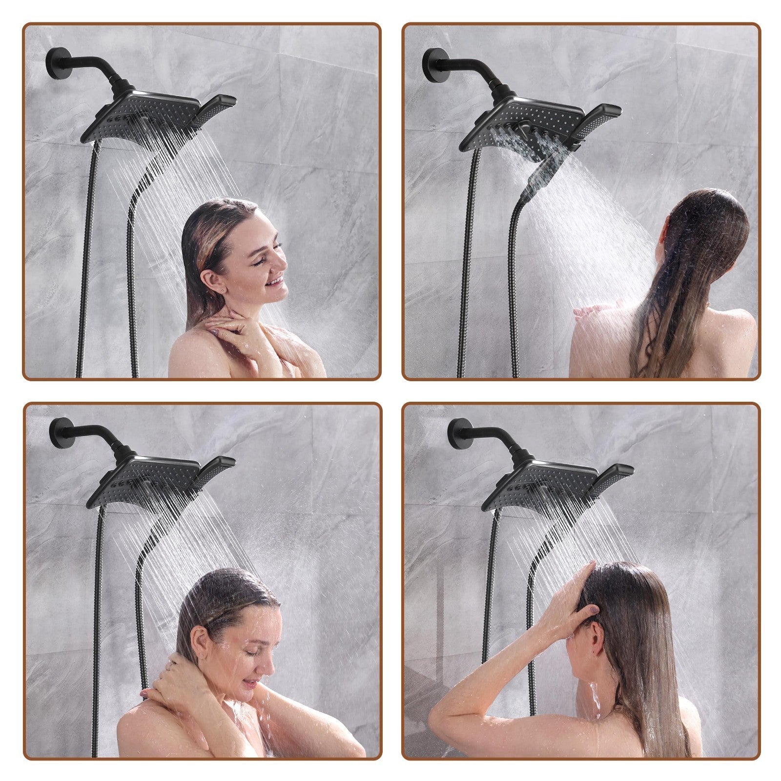 High Pressure Dual Shower Head Combo   Rainfall & Handheld, 4 Spray Settings, To4