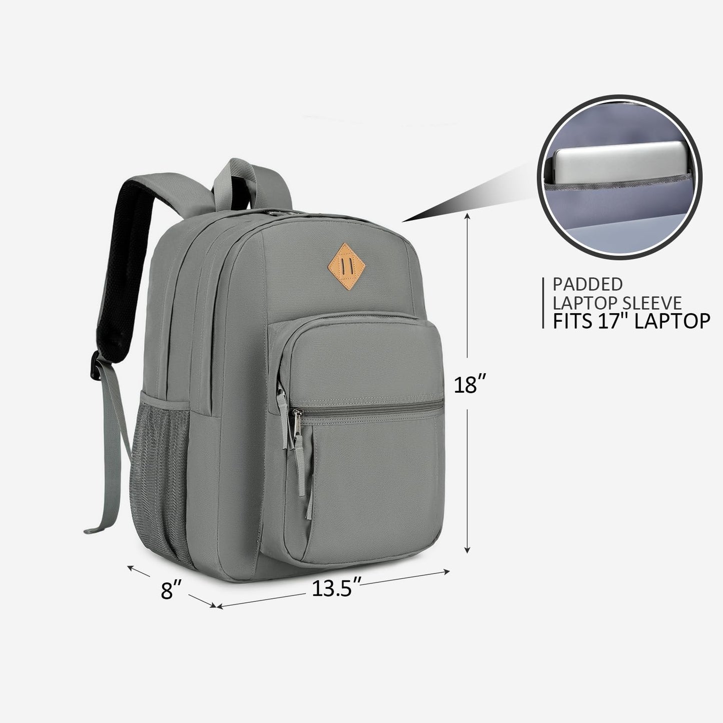Water Resistant Large Travel Backpack for College, School, Men & Women   Grey4