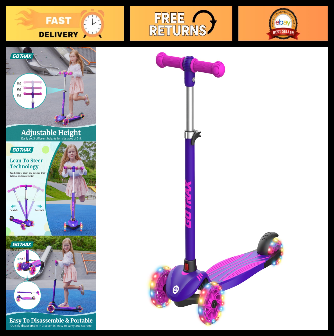 Kids Kick Scooter 3 Wheels for Boys & Girls Ages 2-8, Fun Outdoor Gifts0