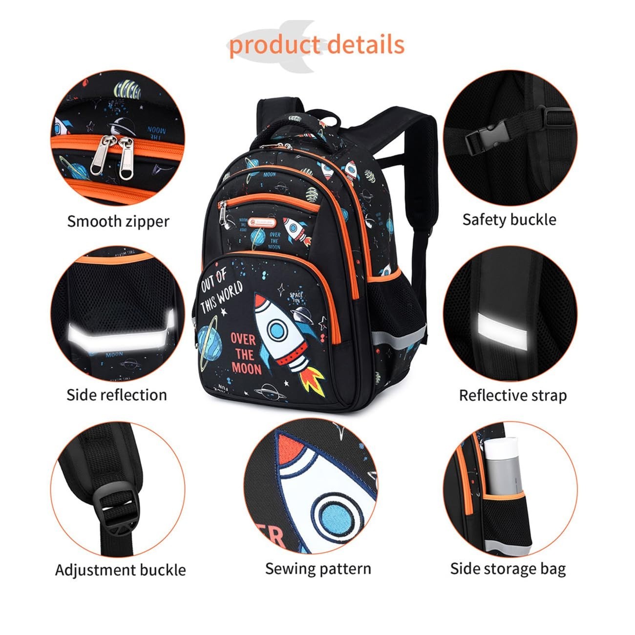 Space Print Kids Backpack for School, 16in Bookbag for Boys Ages 6 10, Durable &4