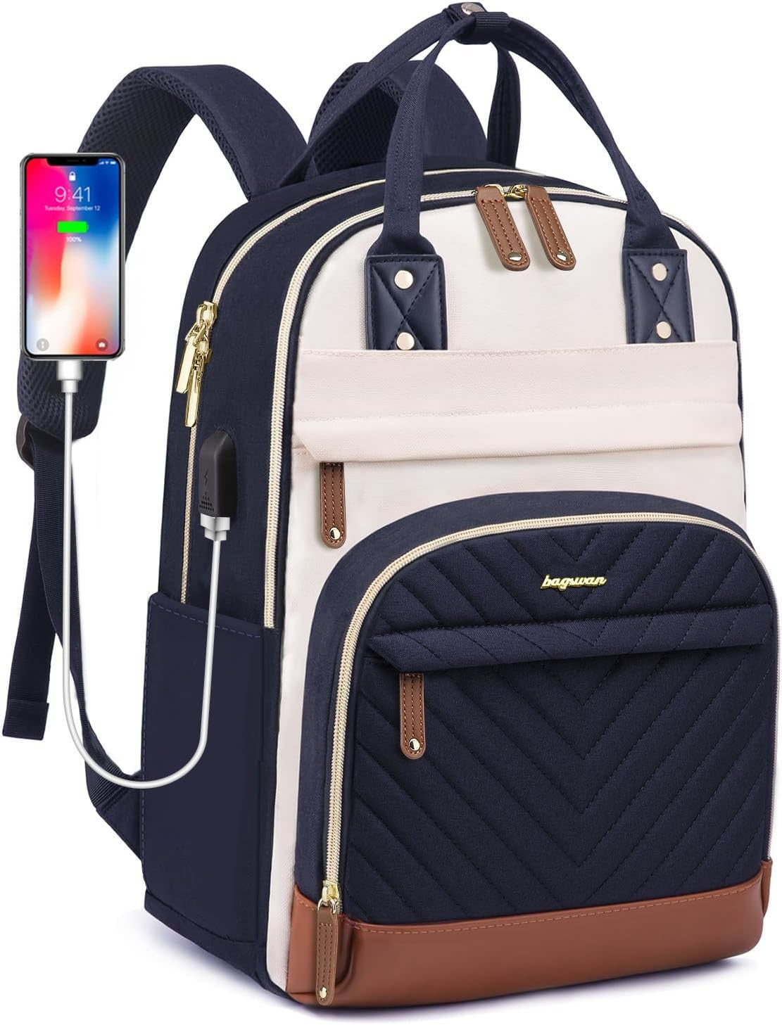 Stylish Laptop Backpack for Women   17.3" Waterproof Bookbag with USB Charger, A1