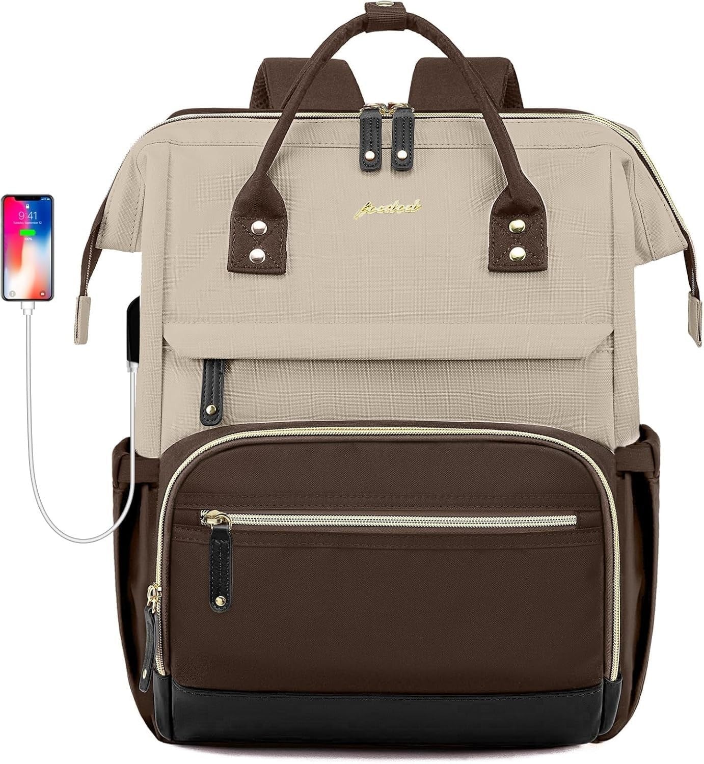 15.6" Laptop Backpack for Women, USB Charging, Large Travel Work Bag, Casual Day7