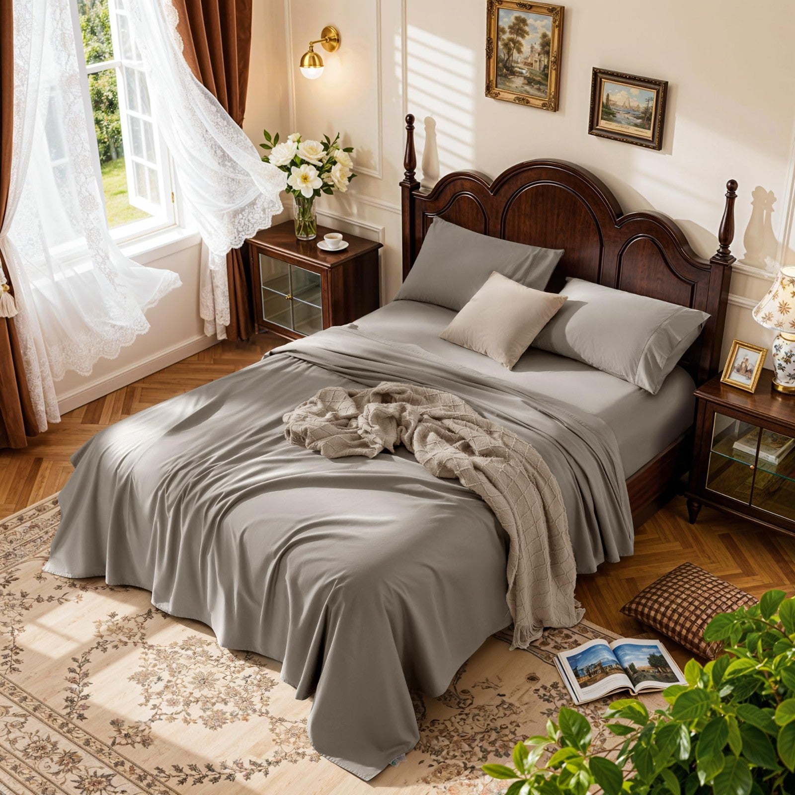 1000 Thread Count Egyptian Cotton King Size Sheet Set, 4 Piece Deep Pocket, Soft1