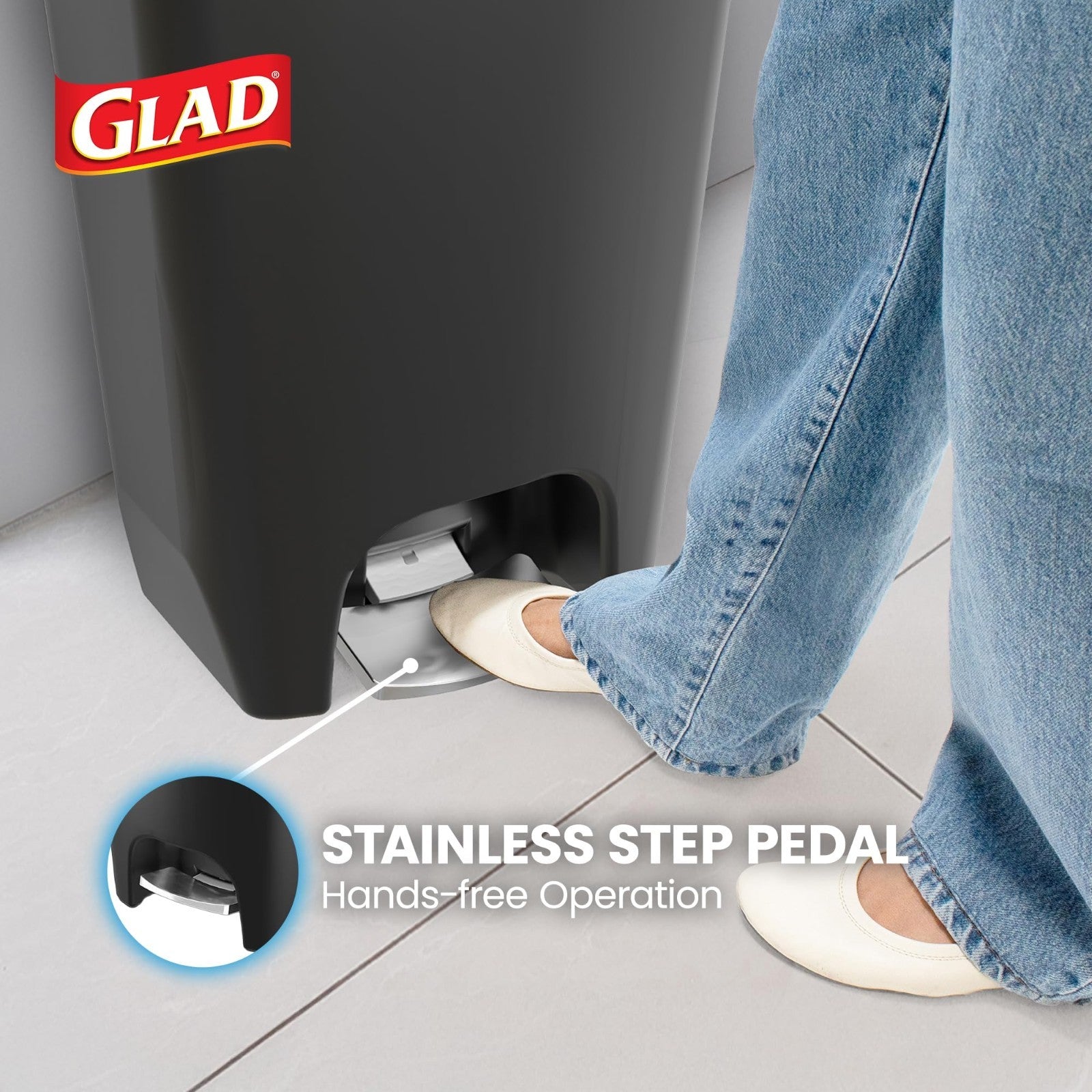 Premium 13 Gallon Trash Can with Clorox Odor Control, Hands-Free Pedal, Black3