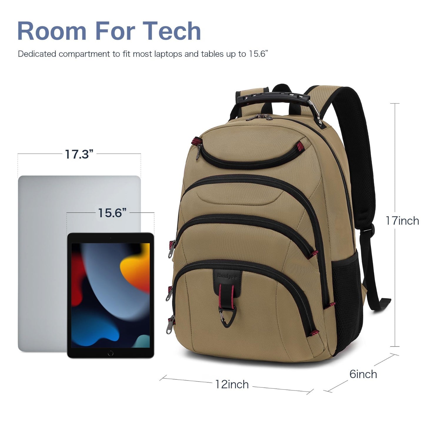 15.6" Waterproof Laptop Backpack with USB Port, Anti Theft Travel Bag for Men4