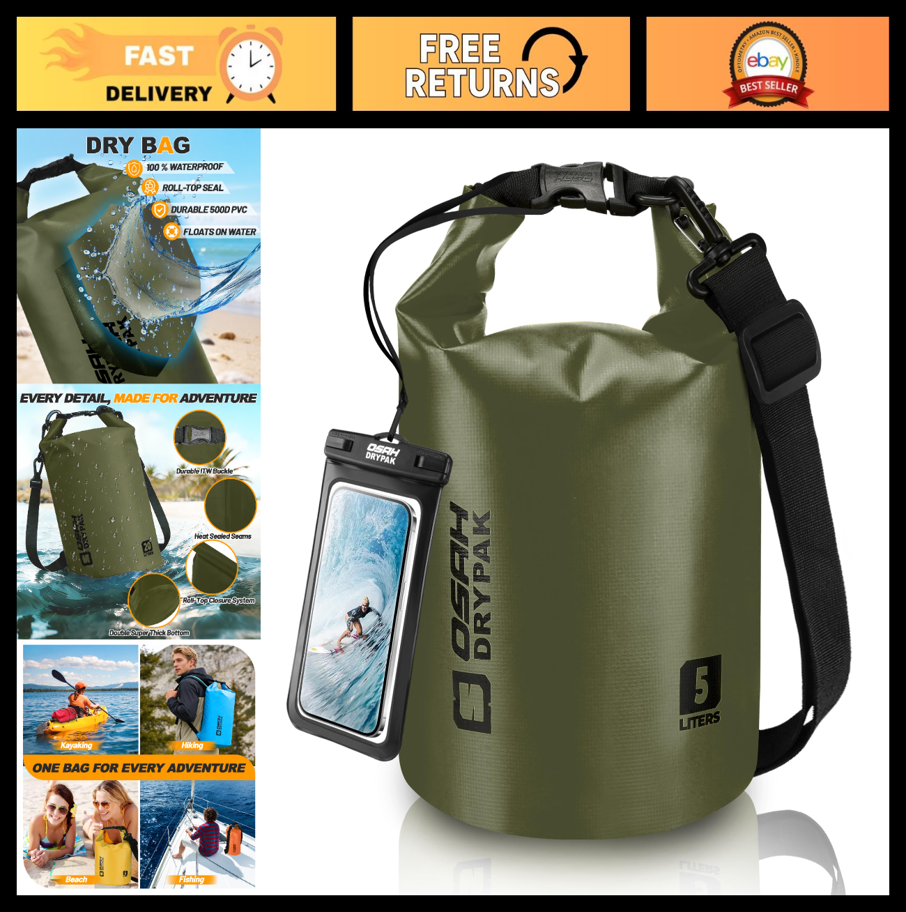 Waterproof Dry Bag 5L/10L/20L/30L/40L - Lightweight Roll Top Backpack for Travel0